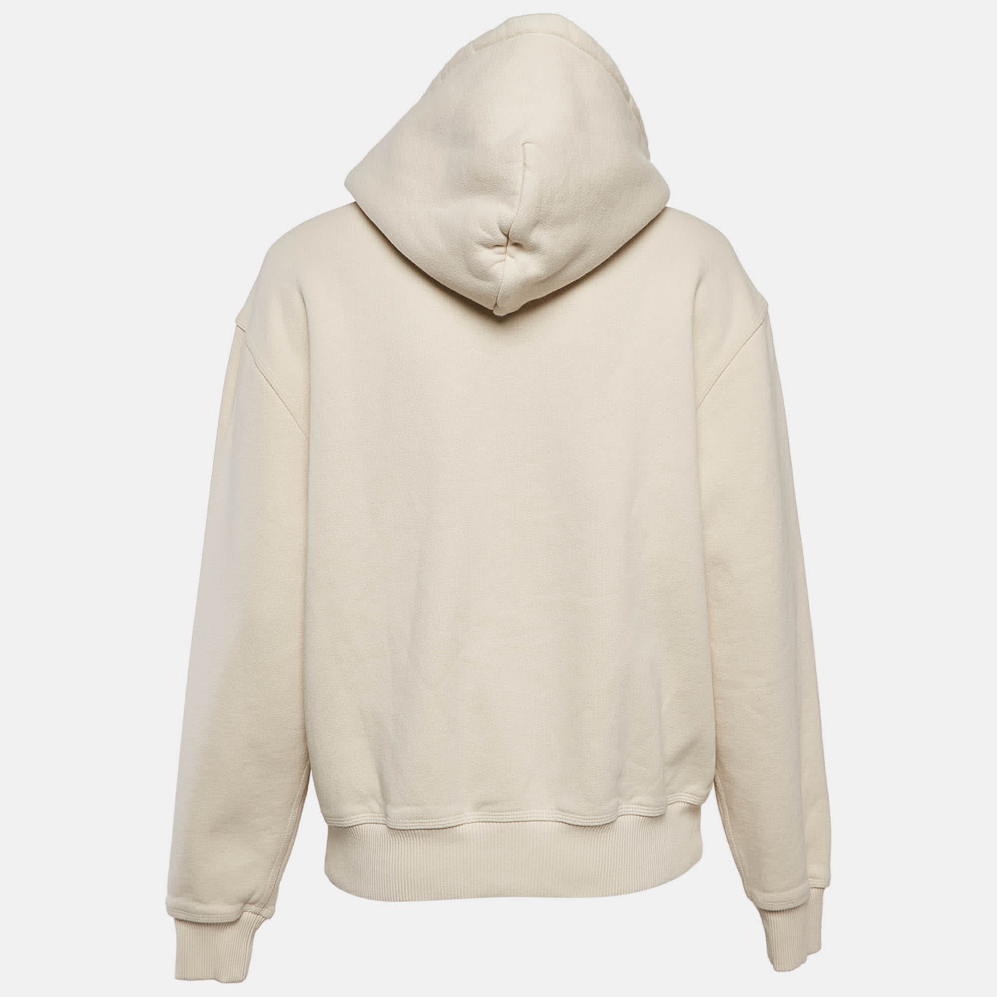 Logo Beige Logo Applique Cotton Knit Zip - Up Hoodie