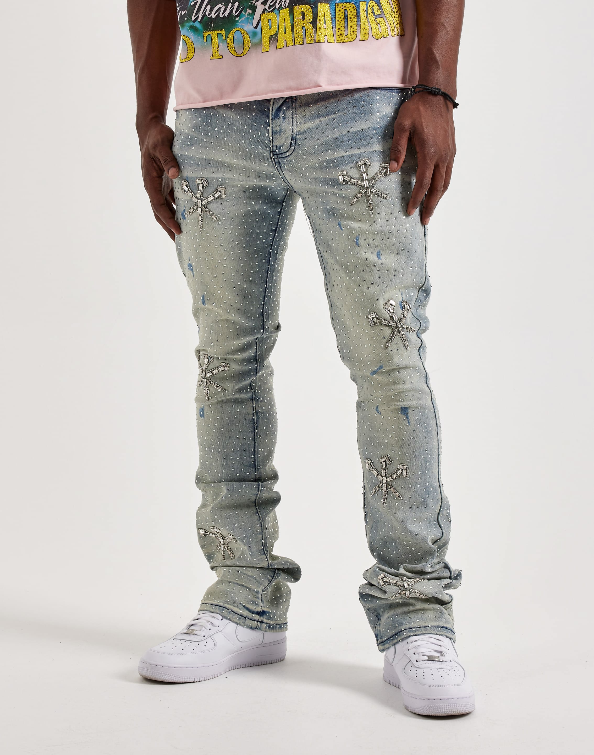 GFTD la Stacked Rhinestone Denim Jeans