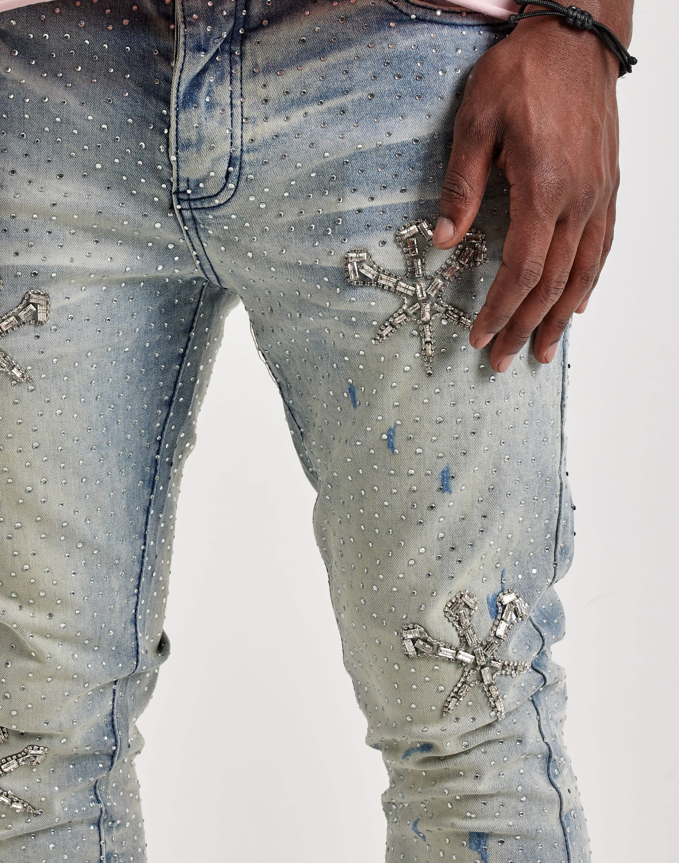 GFTD la Stacked Rhinestone Denim Jeans