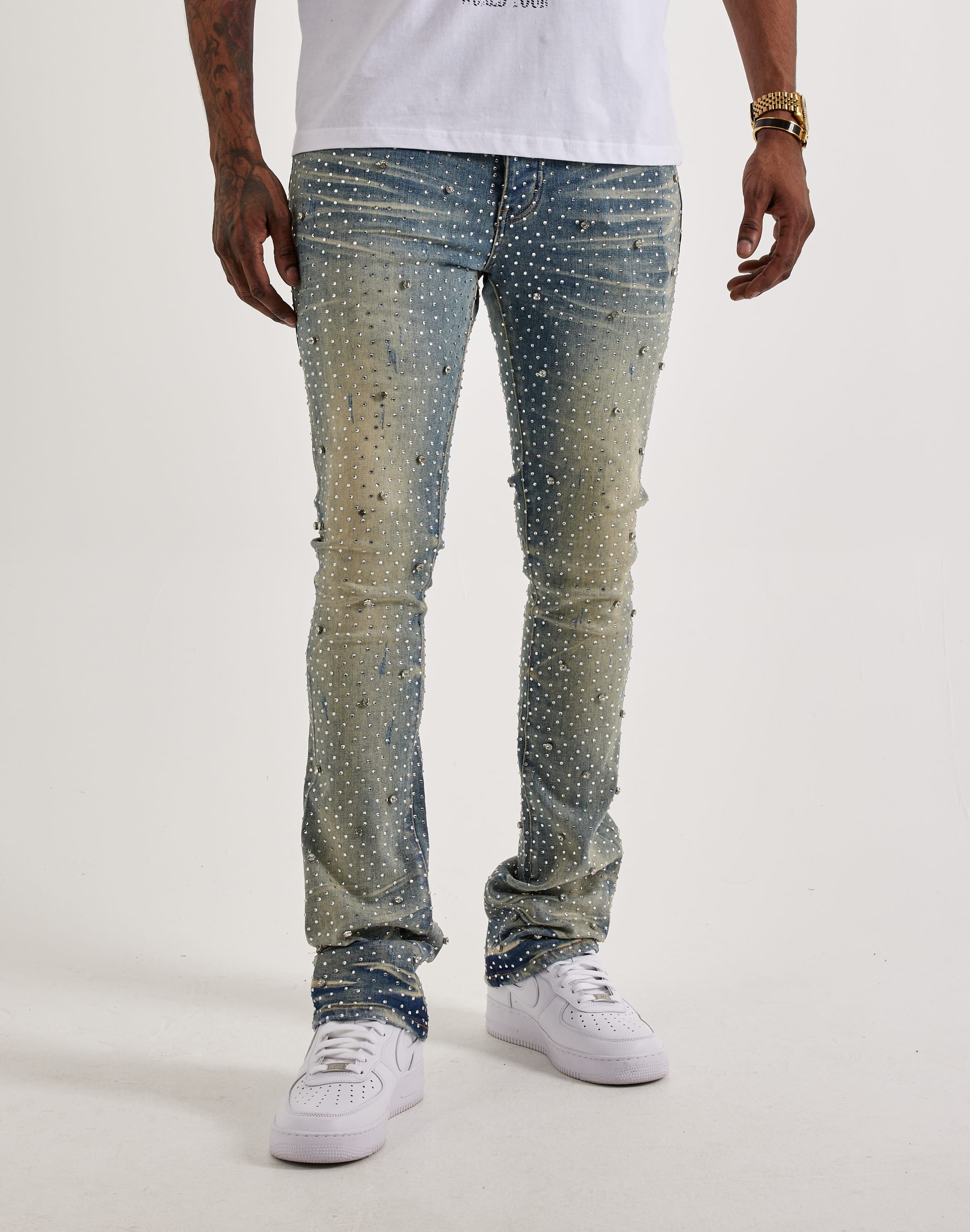 GFTD la Jazz Stacked Rhinestone Denim Jeans