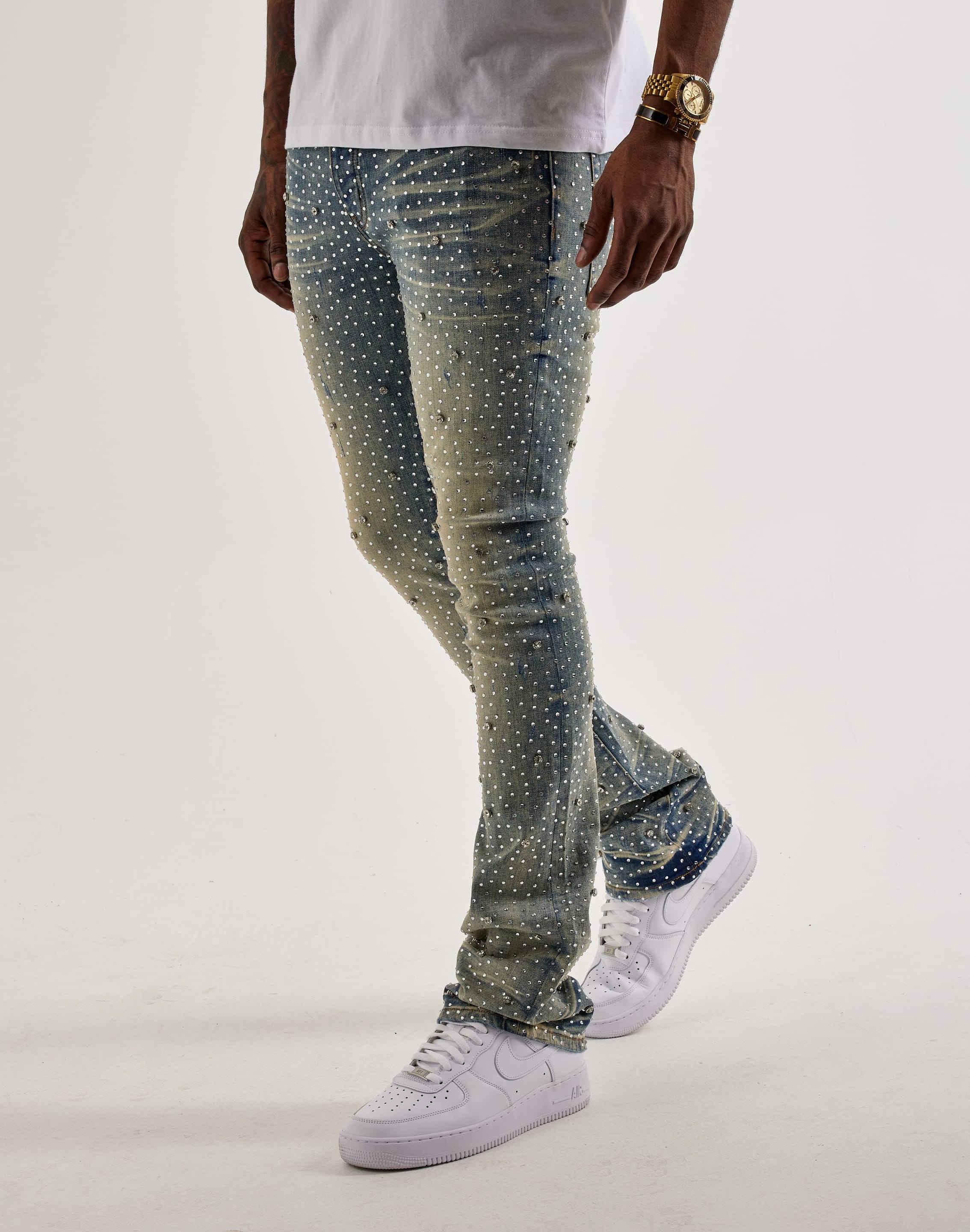 GFTD la Jazz Stacked Rhinestone Denim Jeans