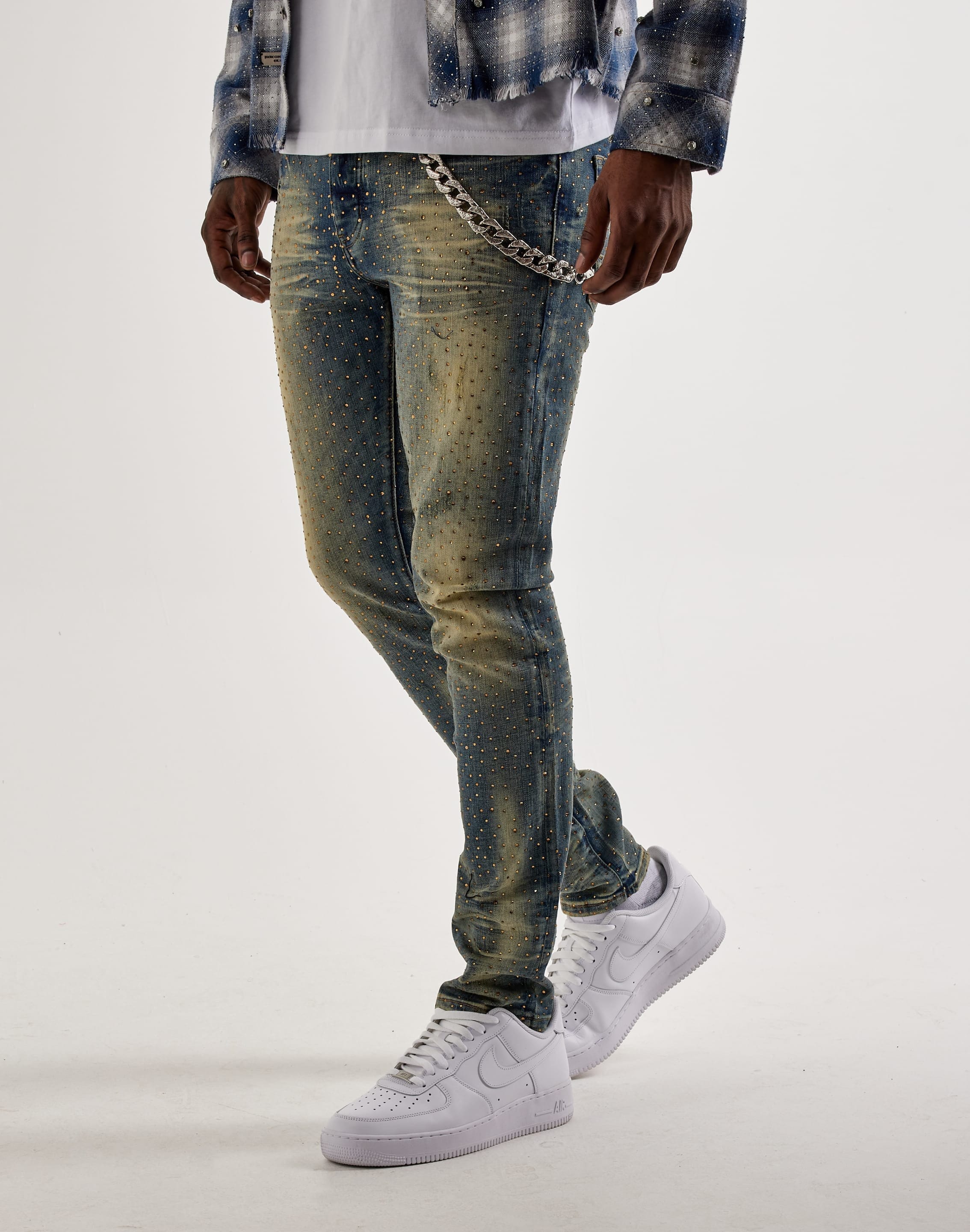 GFTD la Ami Slim Stones Chain Denim Jeans