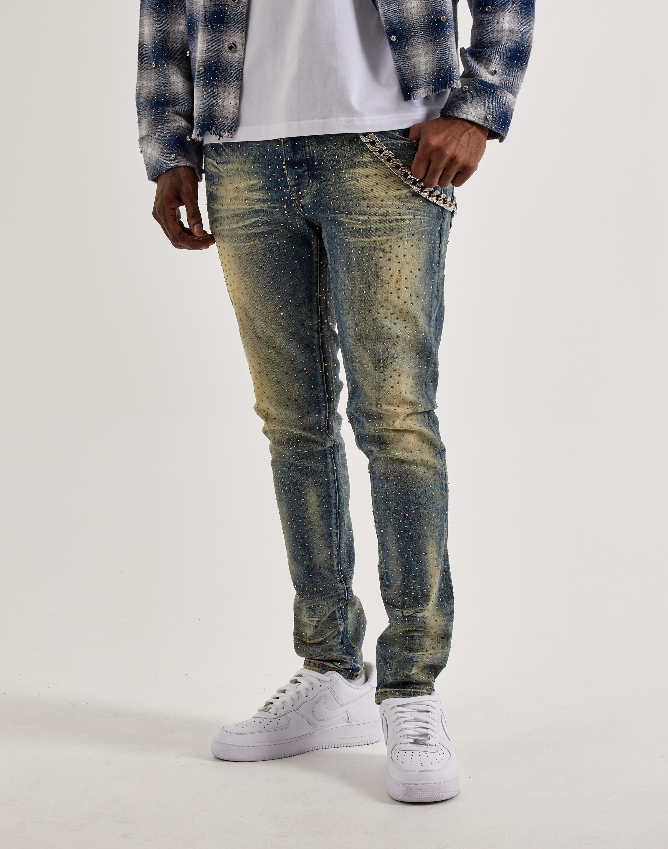 GFTD la Ami Slim Stones Chain Denim Jeans