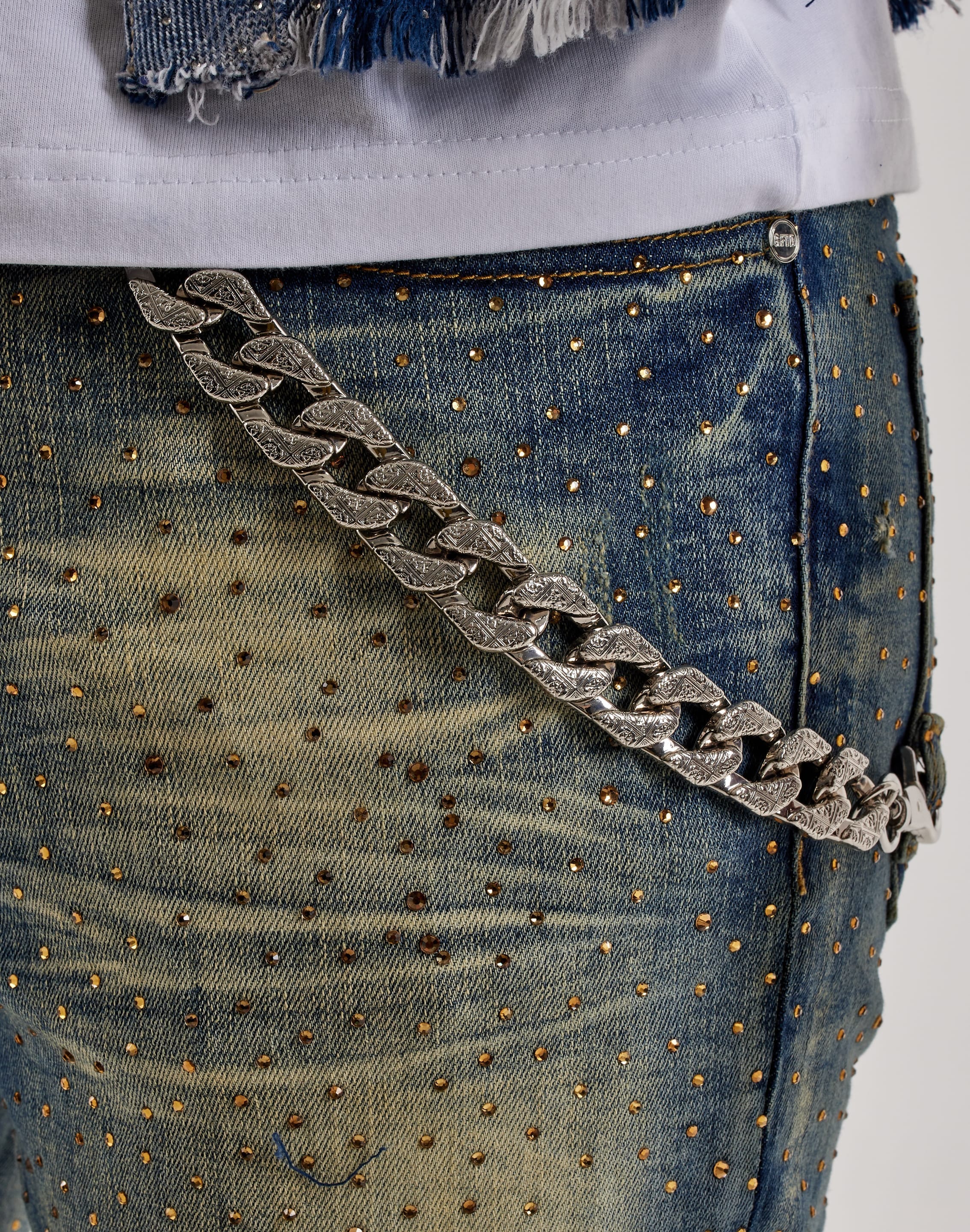 GFTD la Ami Slim Stones Chain Denim Jeans