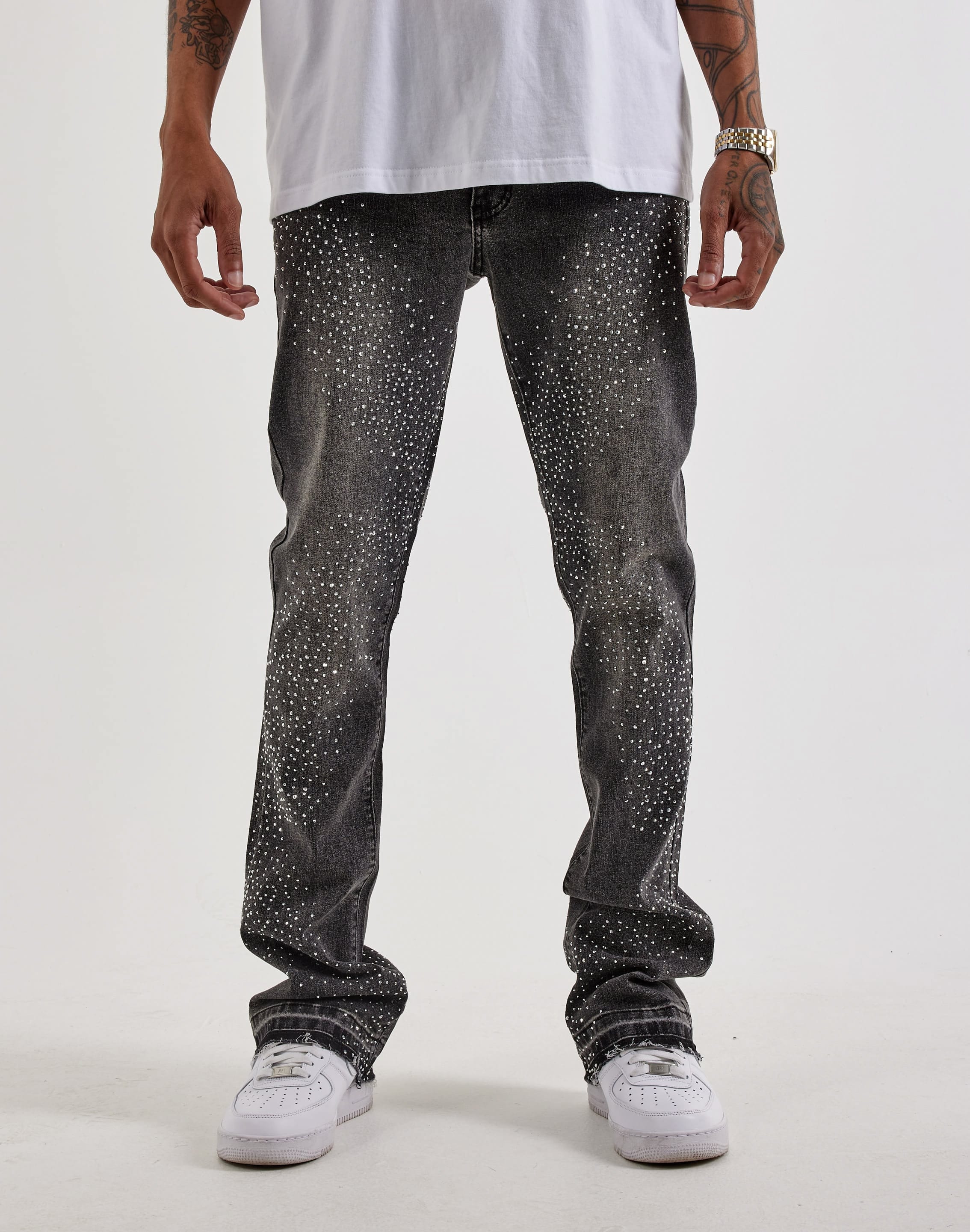 UR Sprinkle Rhinestone Stacked Denim Jeans