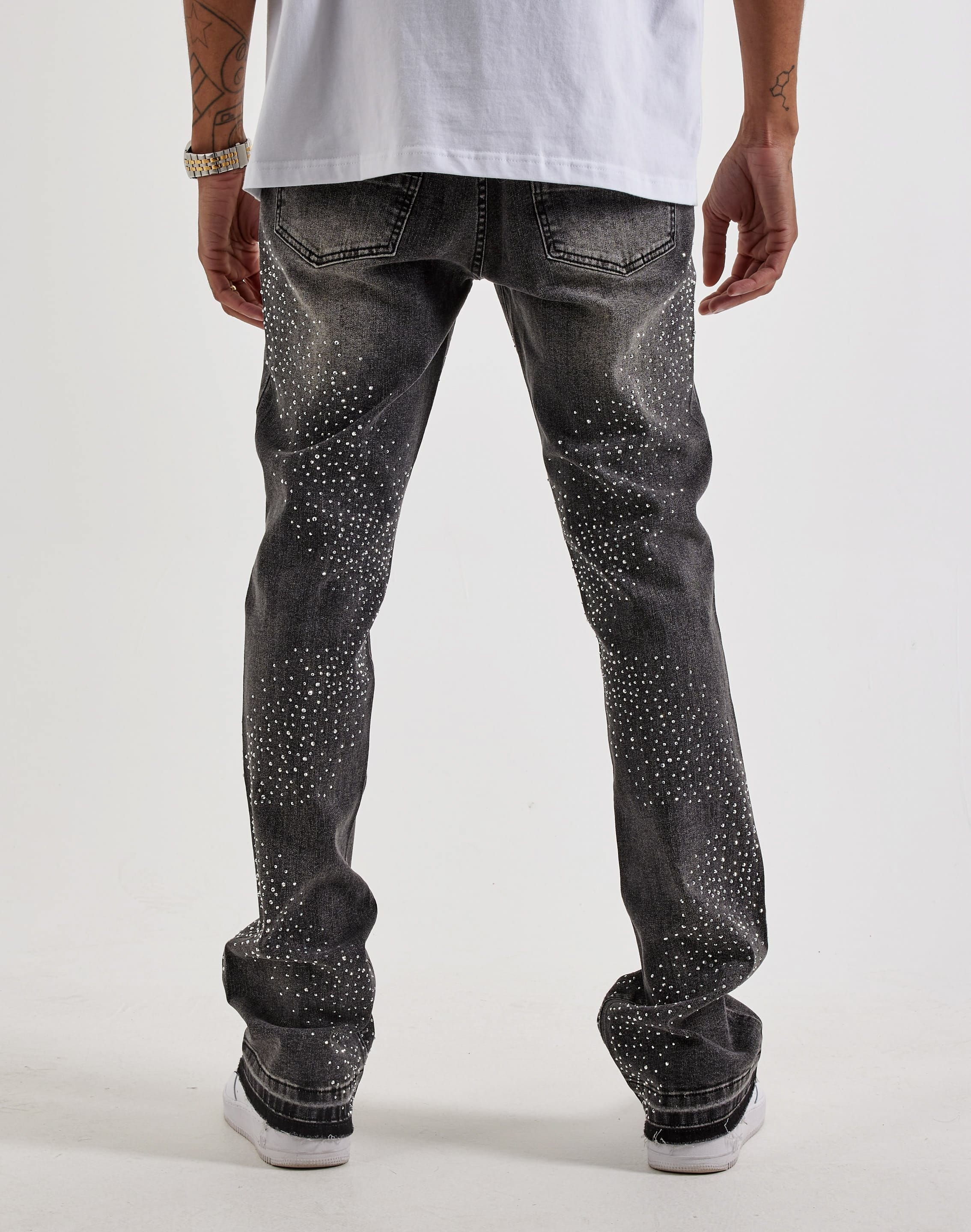 UR Sprinkle Rhinestone Stacked Denim Jeans