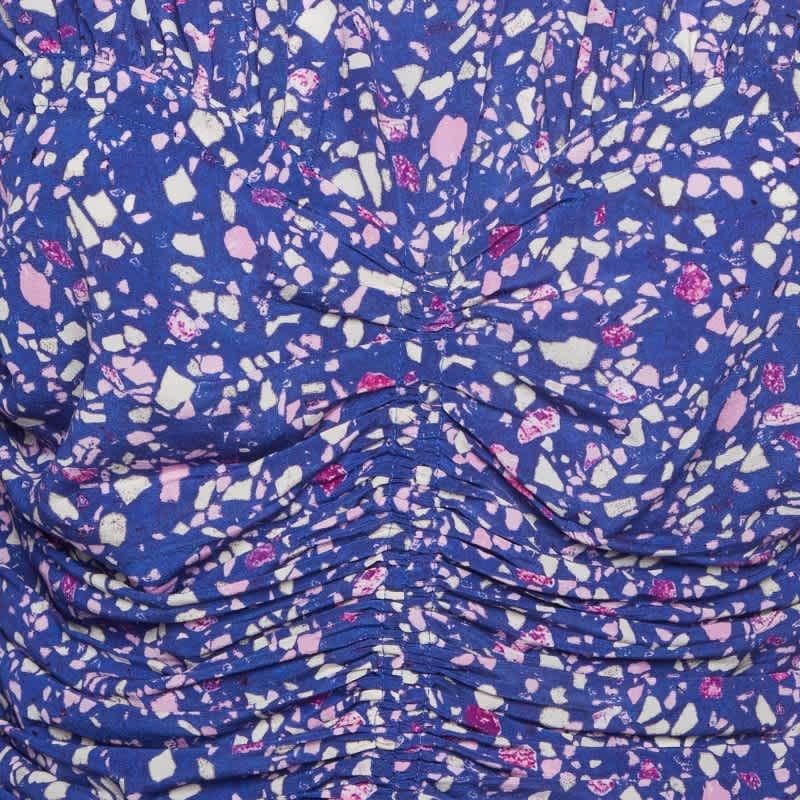Isabel Marant Purple Speckle Print Silk Ruched Blouse