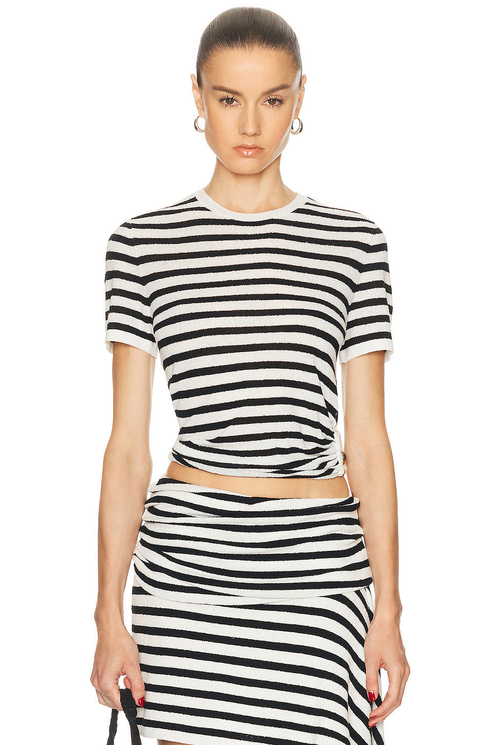 Christopher Esber Stripe Knit Ruched Orbit T-Shirt
