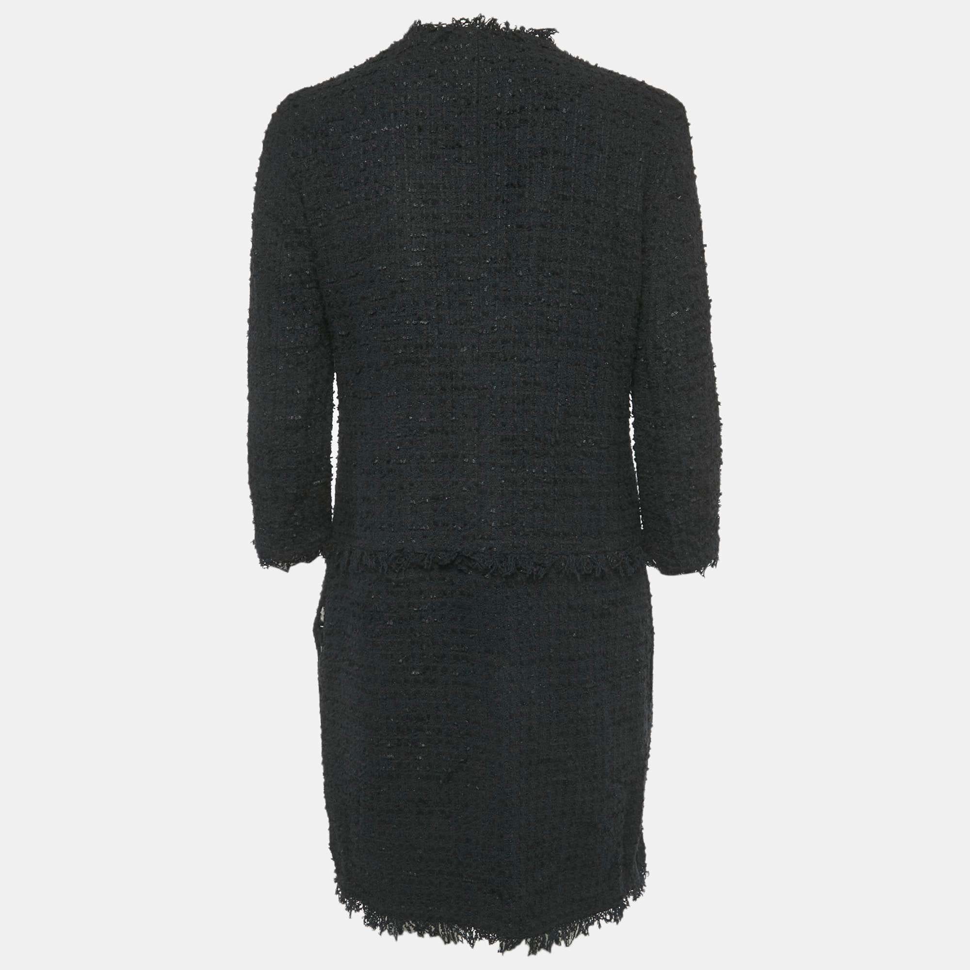 Giambattista Valli Black Tweed Mid - Length Coat