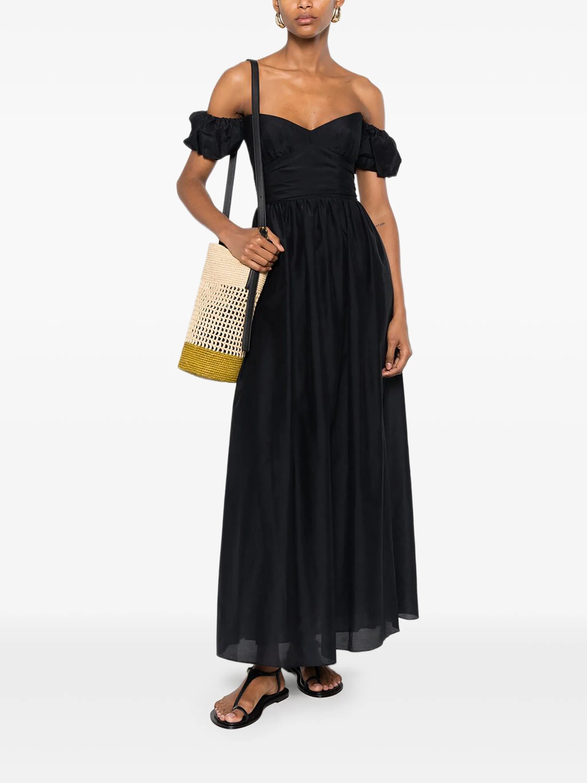Matteau off - shoulder puffed - sleeve maxi dress