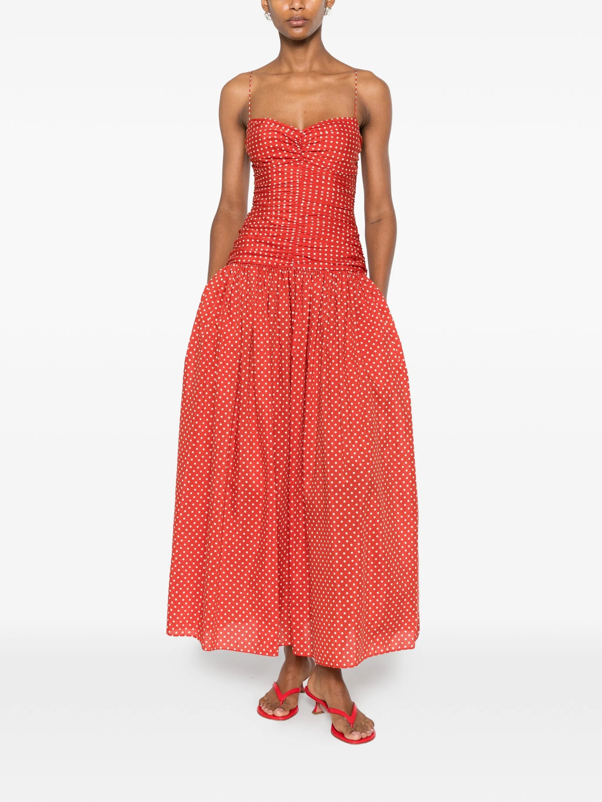 Matteau gathered polka dot midi dress