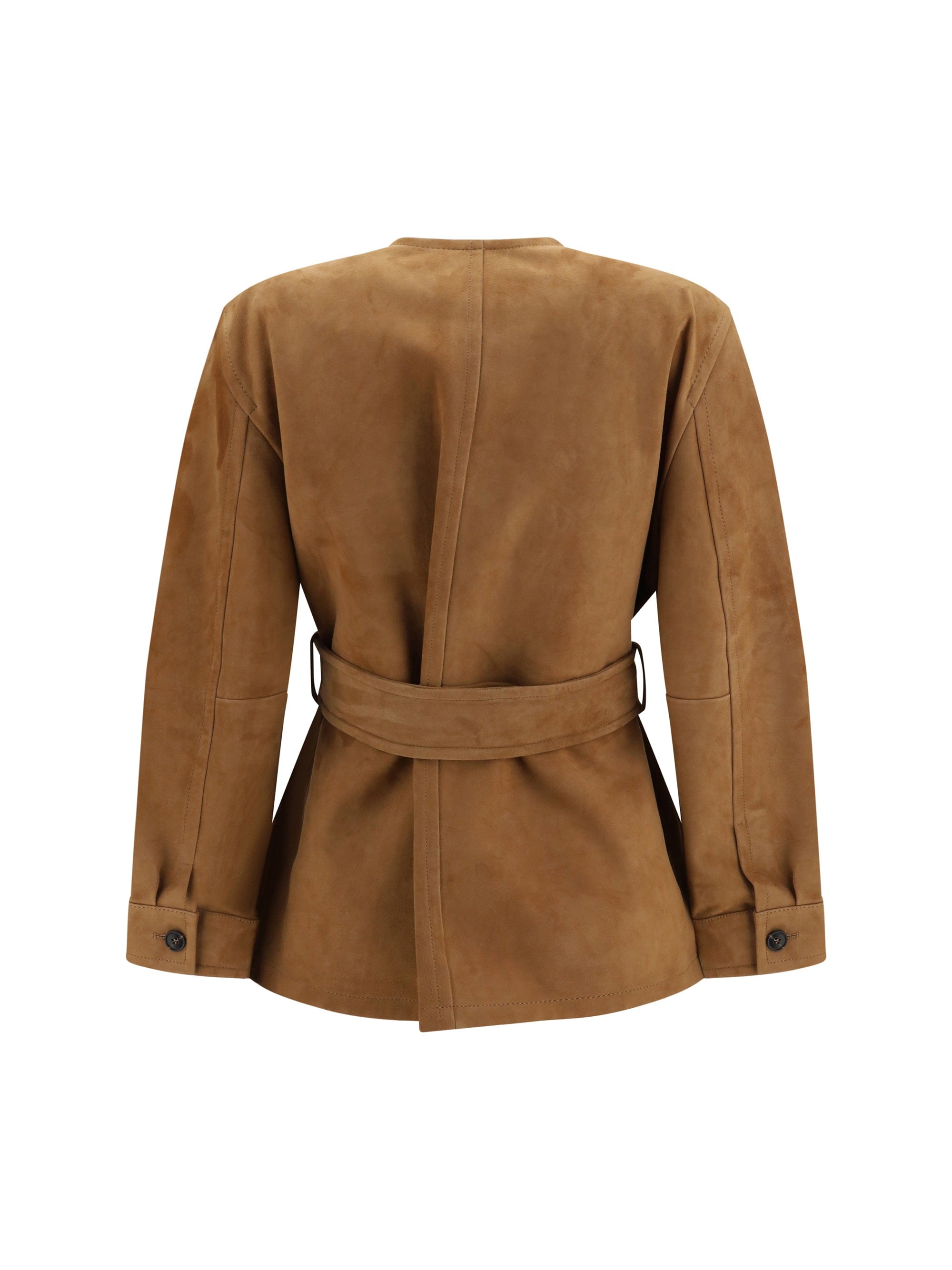 Max Mara Studio Suede Leather with Belt Jacket — Camel