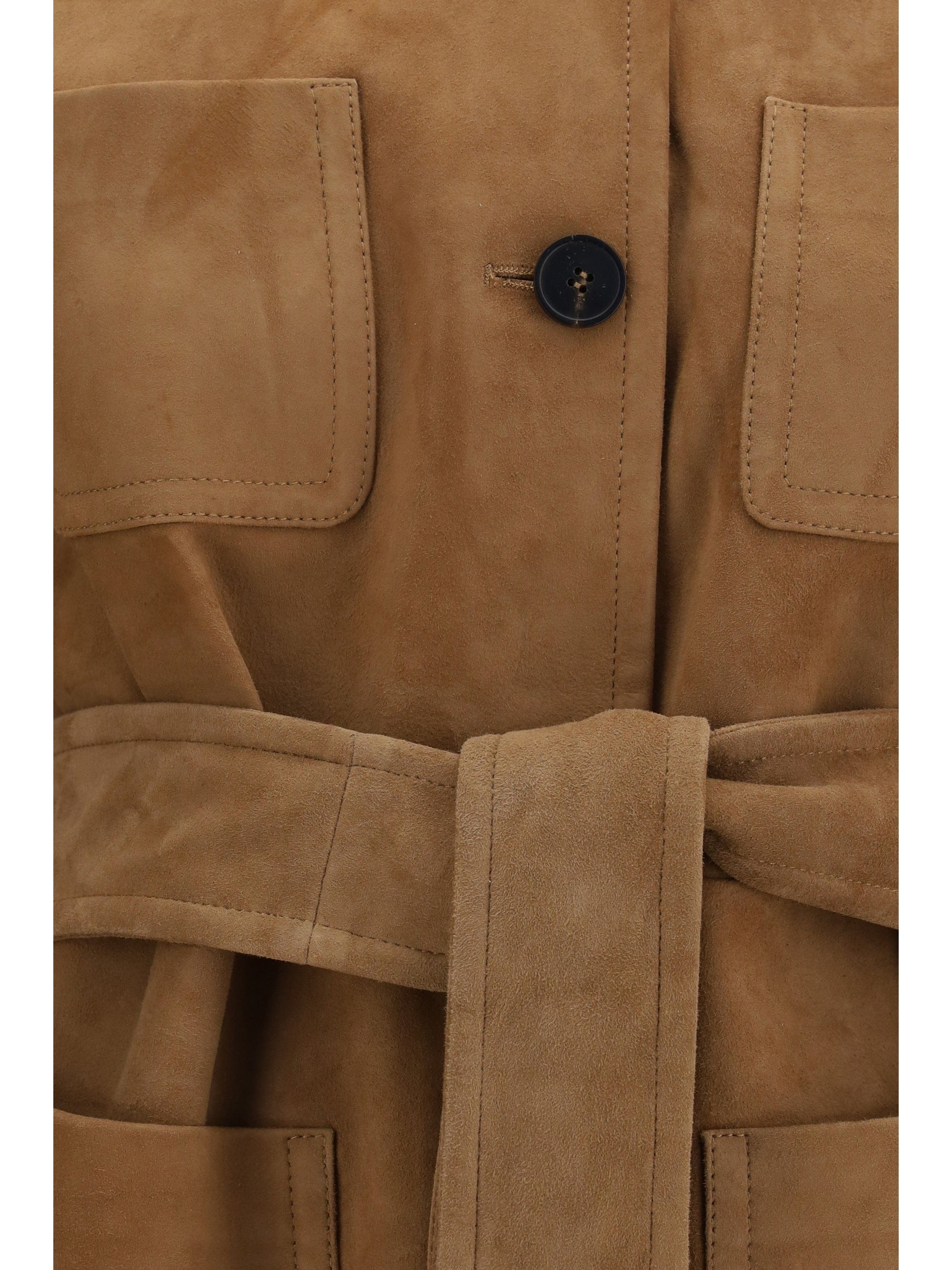 Max Mara Studio Suede Leather with Belt Jacket — Camel