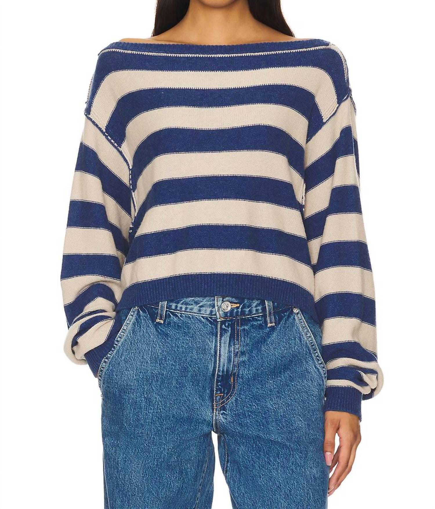 Blue Into The Blue Pullover Top In Blue Ivory Combo Stripe