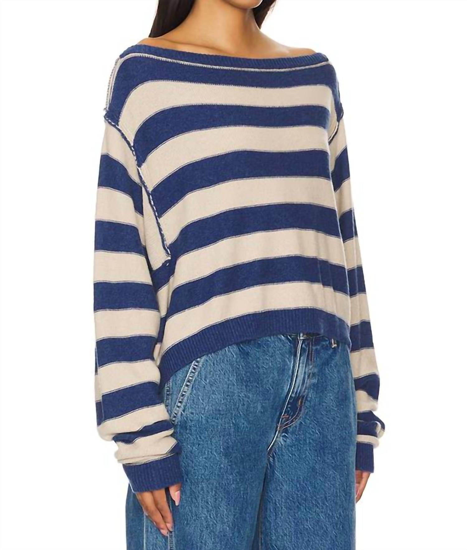 Blue Into The Blue Pullover Top In Blue Ivory Combo Stripe