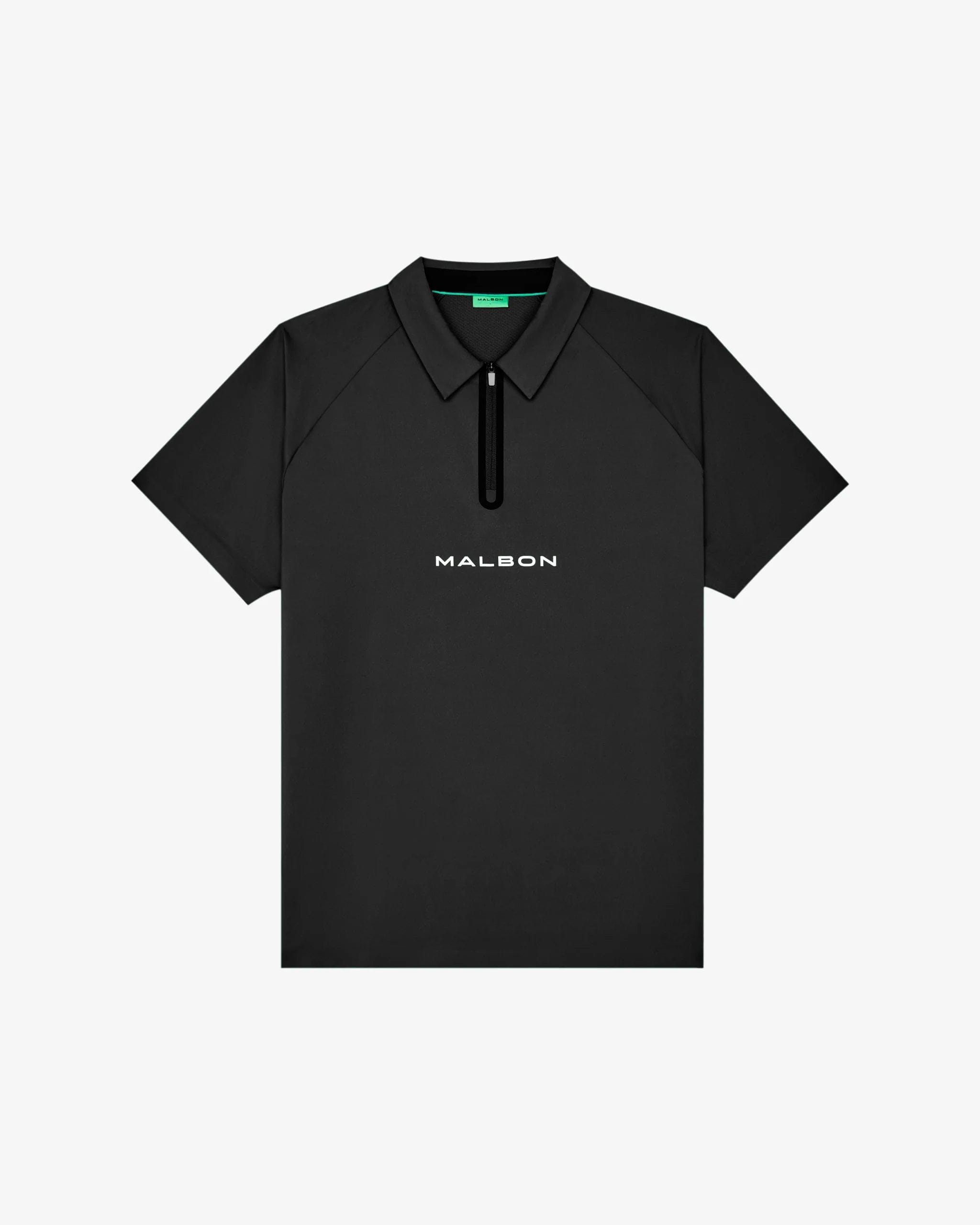 Malbon Golf Performance Zip Raglan Polo Black