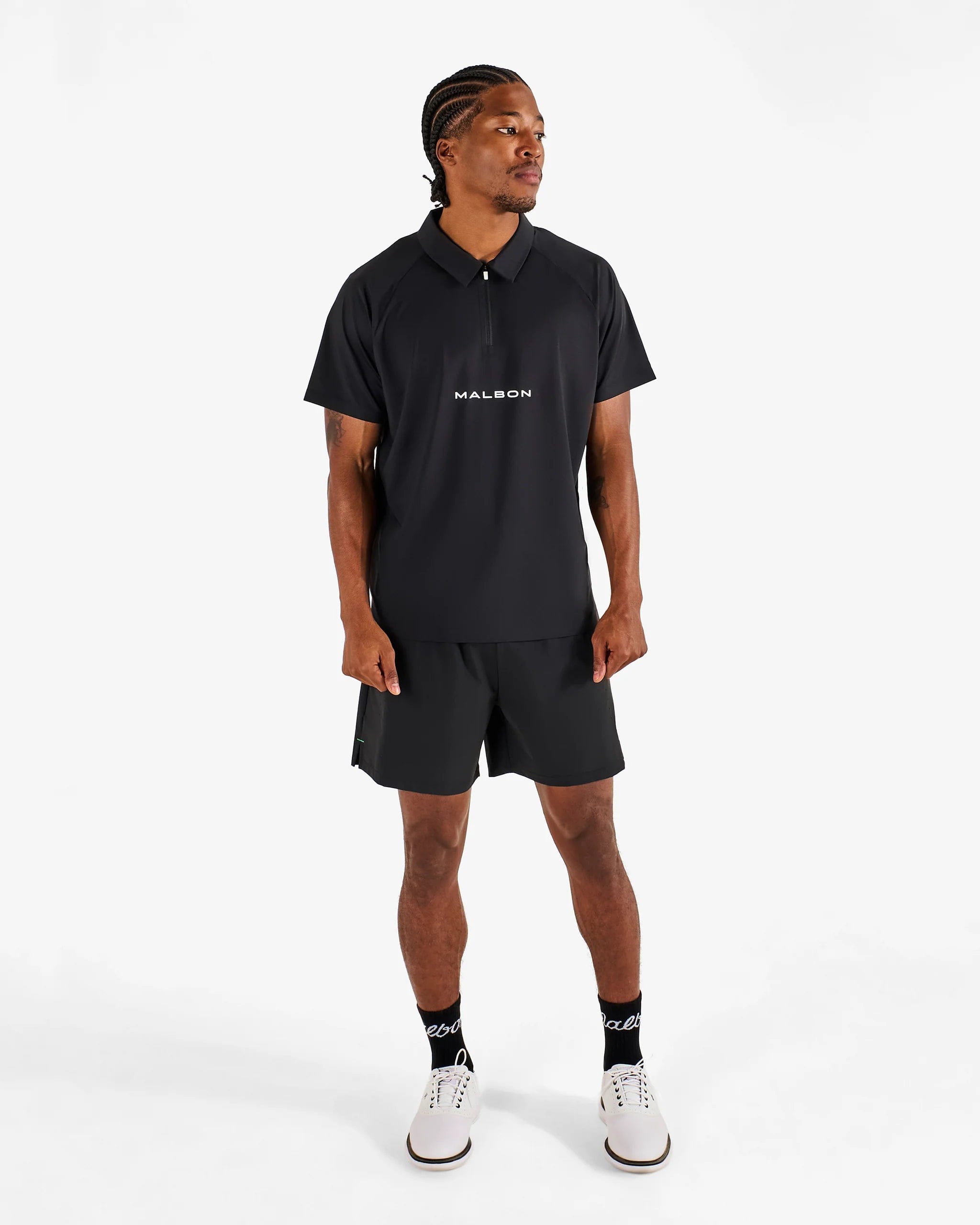 Malbon Golf Performance Zip Raglan Polo Black