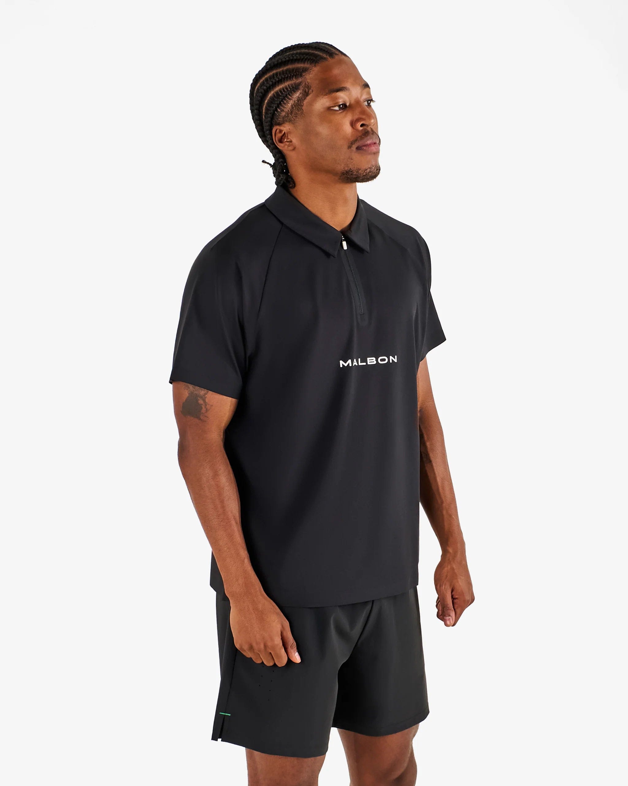 Malbon Golf Performance Zip Raglan Polo Black