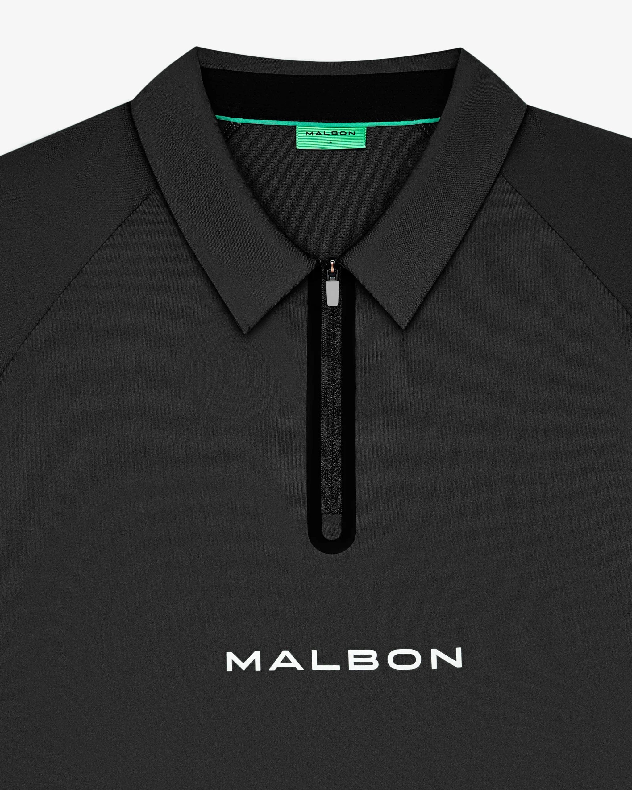 Malbon Golf Performance Zip Raglan Polo Black