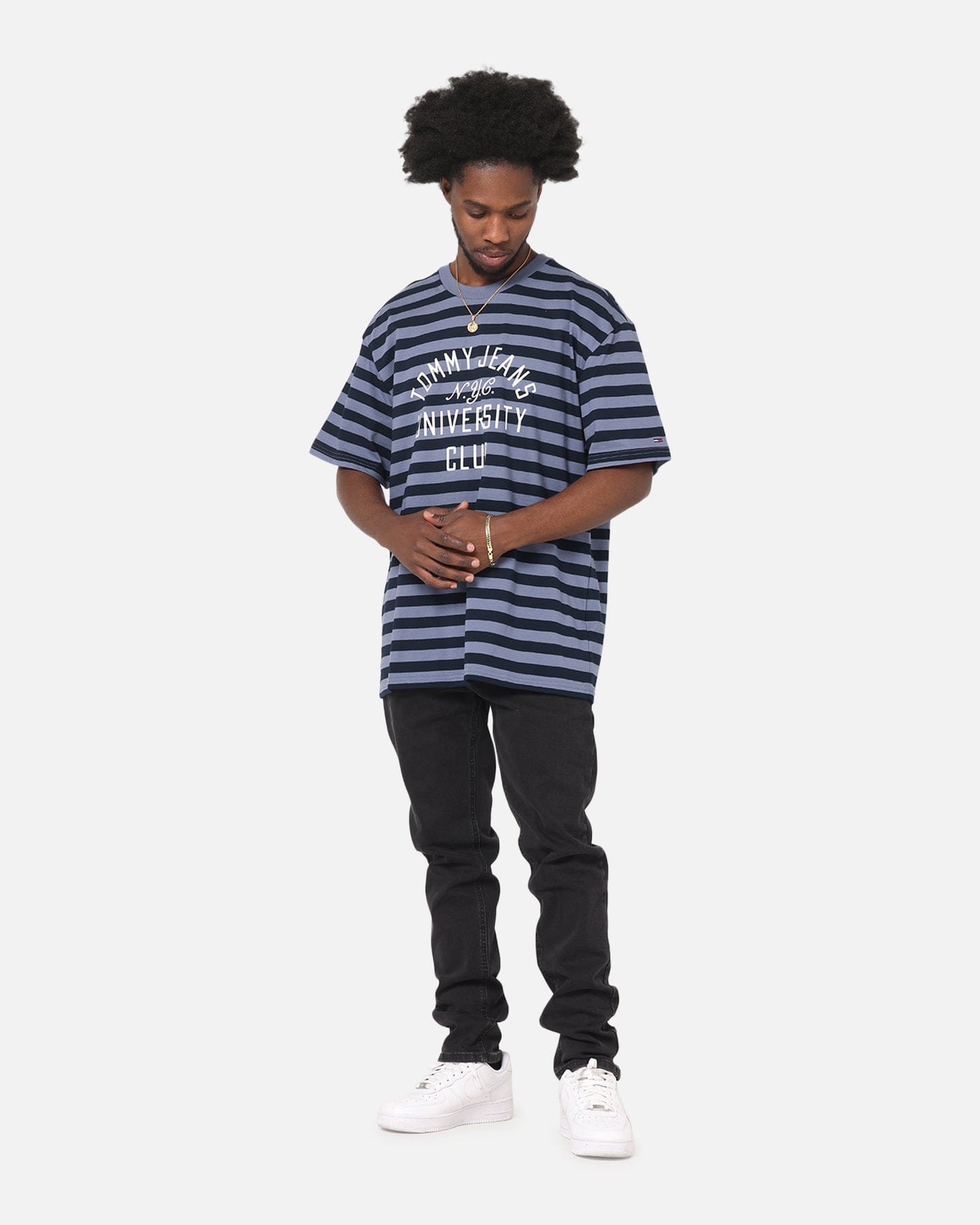 Tommy Jeans Relax Stripe Graphic T - Shirt Dark Night Navy
