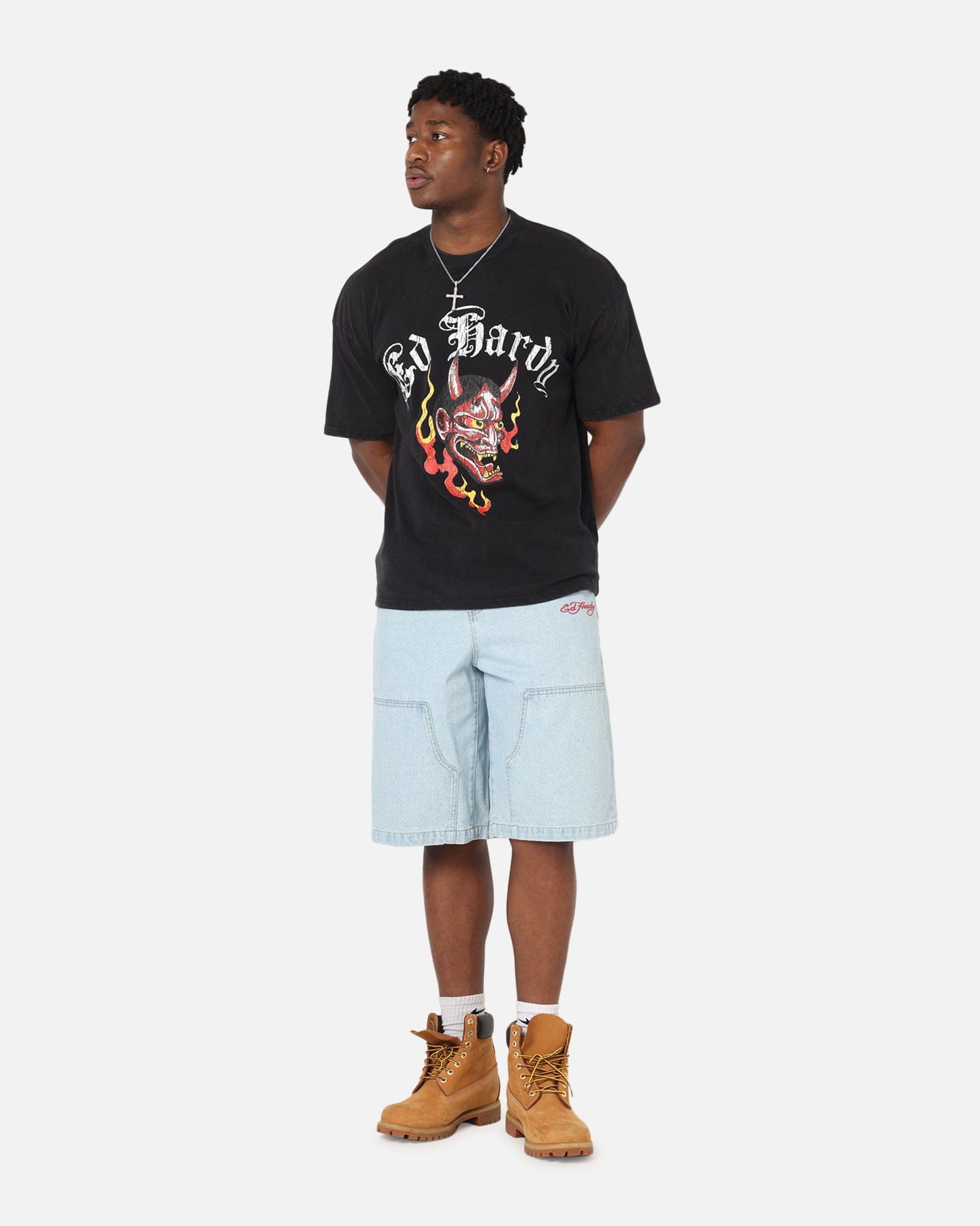 Ed Hardy Mask Of Mischief T - Shirt Black Acidwash