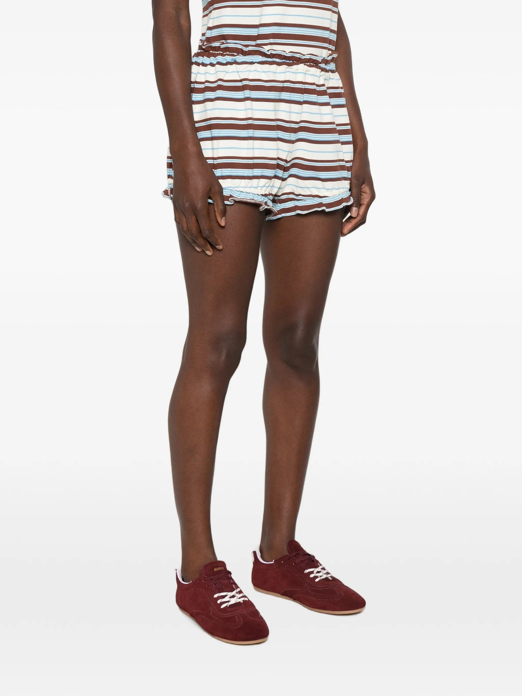 Posse Nadine ruffled striped shorts