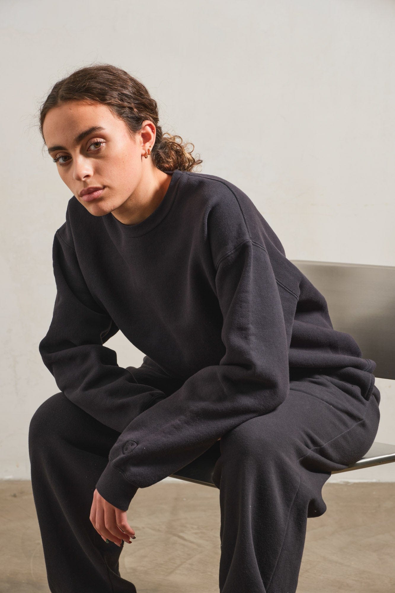 Essentials Vintage Washed Sweater & Jogger Set - Black