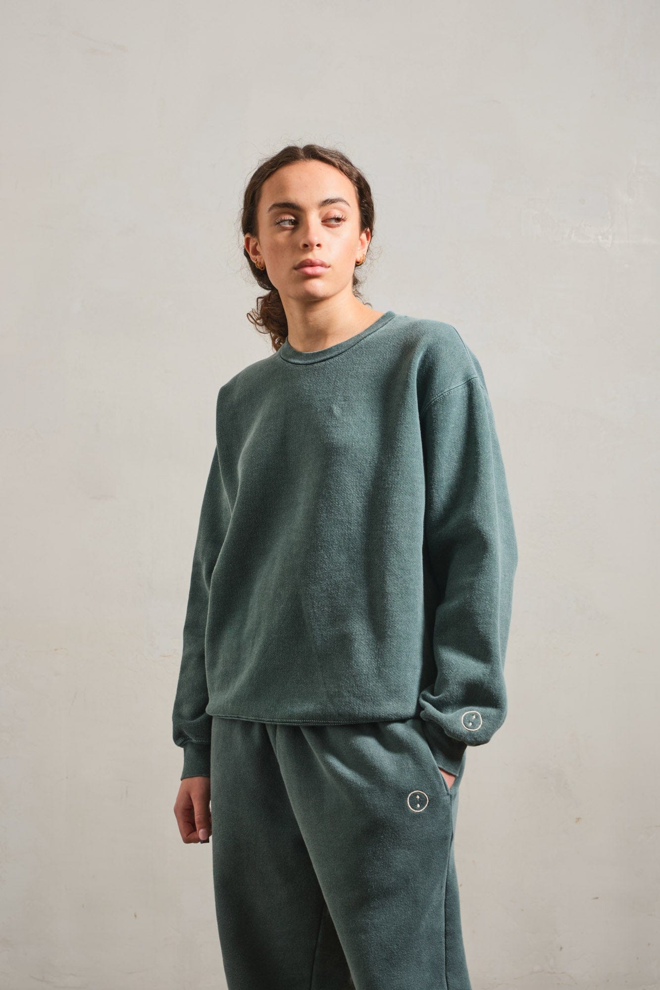 Essentials Vintage Washed Sweater & Jogger Set - Forest