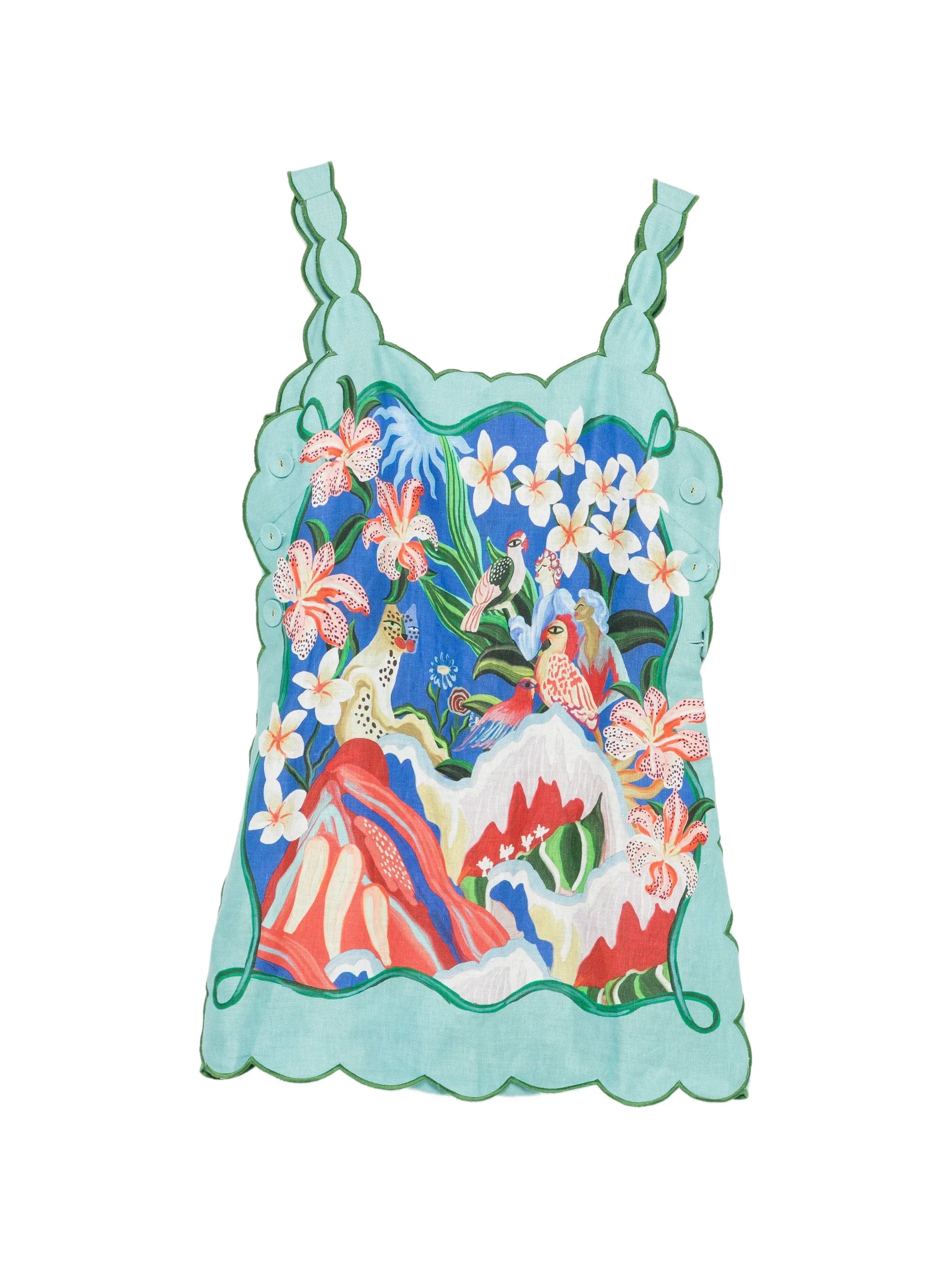 FARM Rio scalloped - trim graphic - print mini dress
