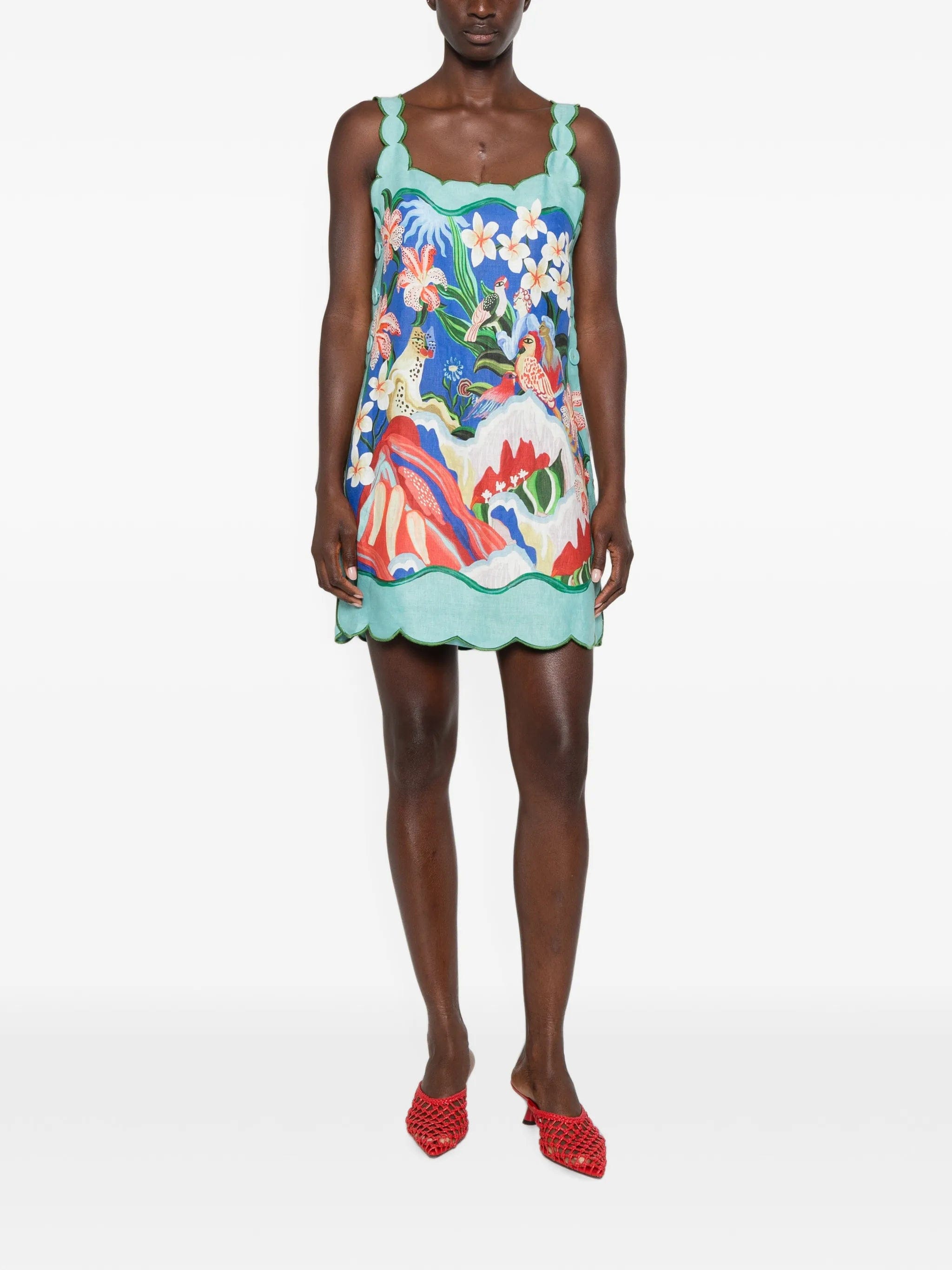 FARM Rio scalloped - trim graphic - print mini dress