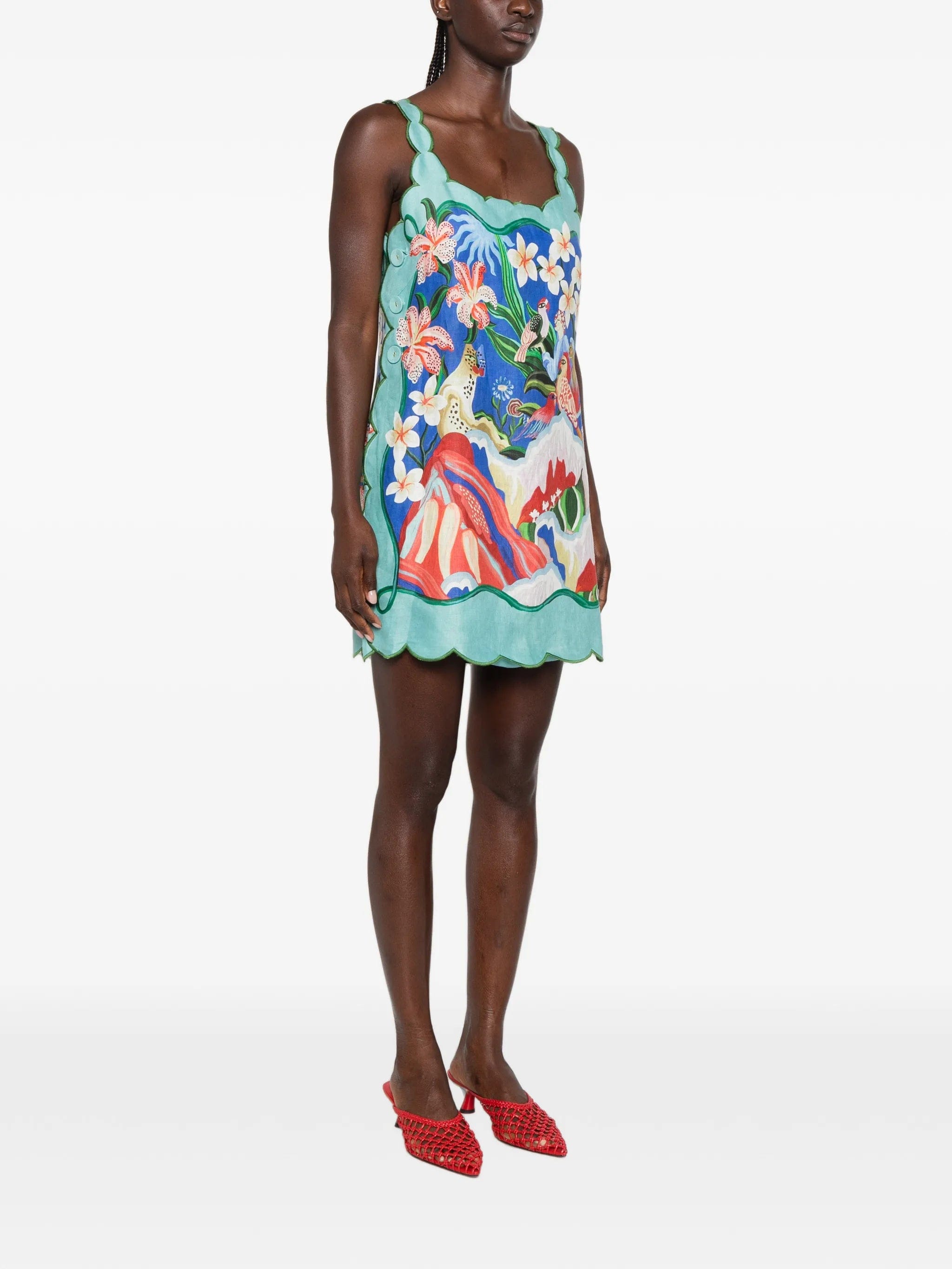 FARM Rio scalloped - trim graphic - print mini dress