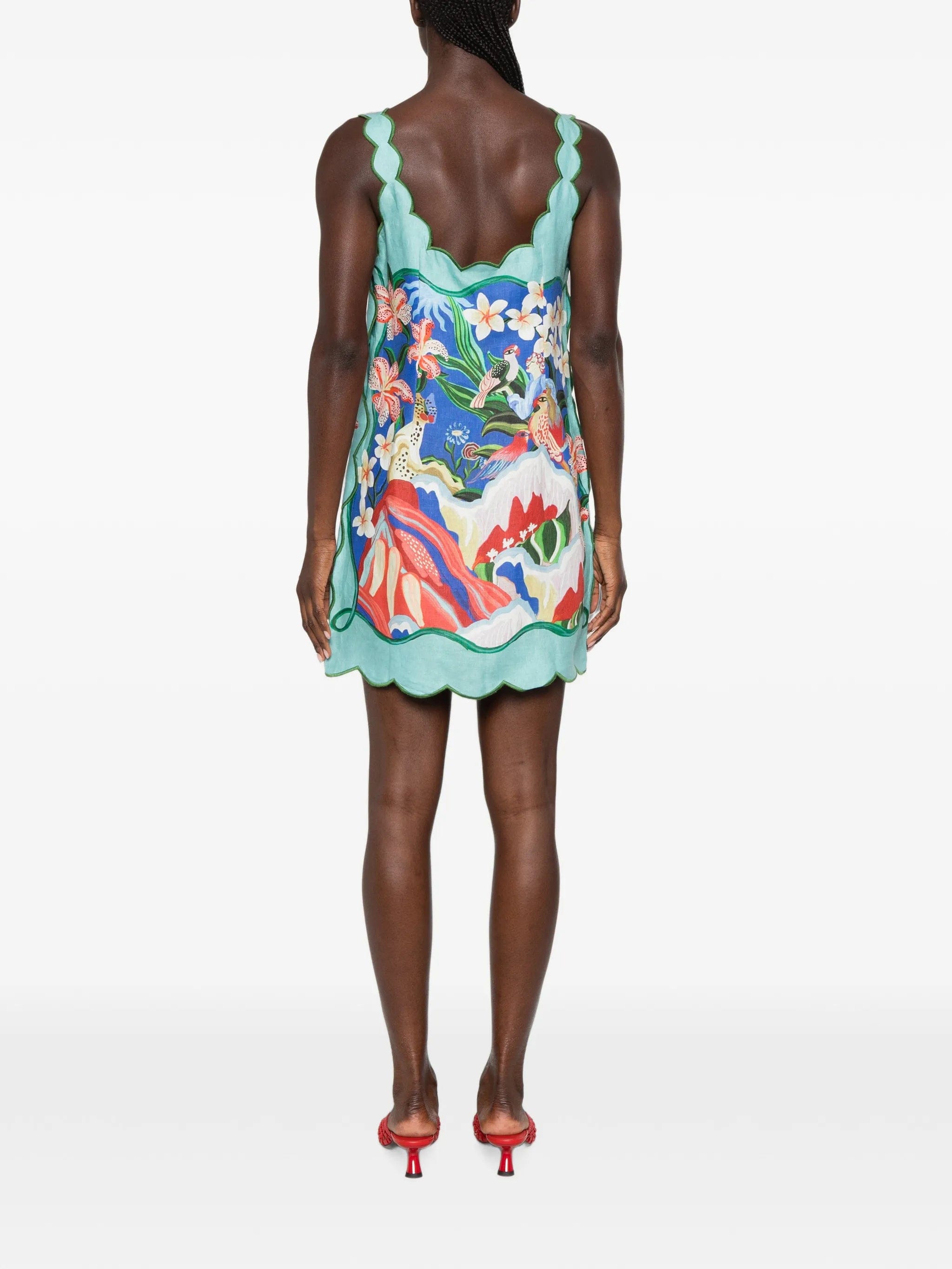 FARM Rio scalloped - trim graphic - print mini dress