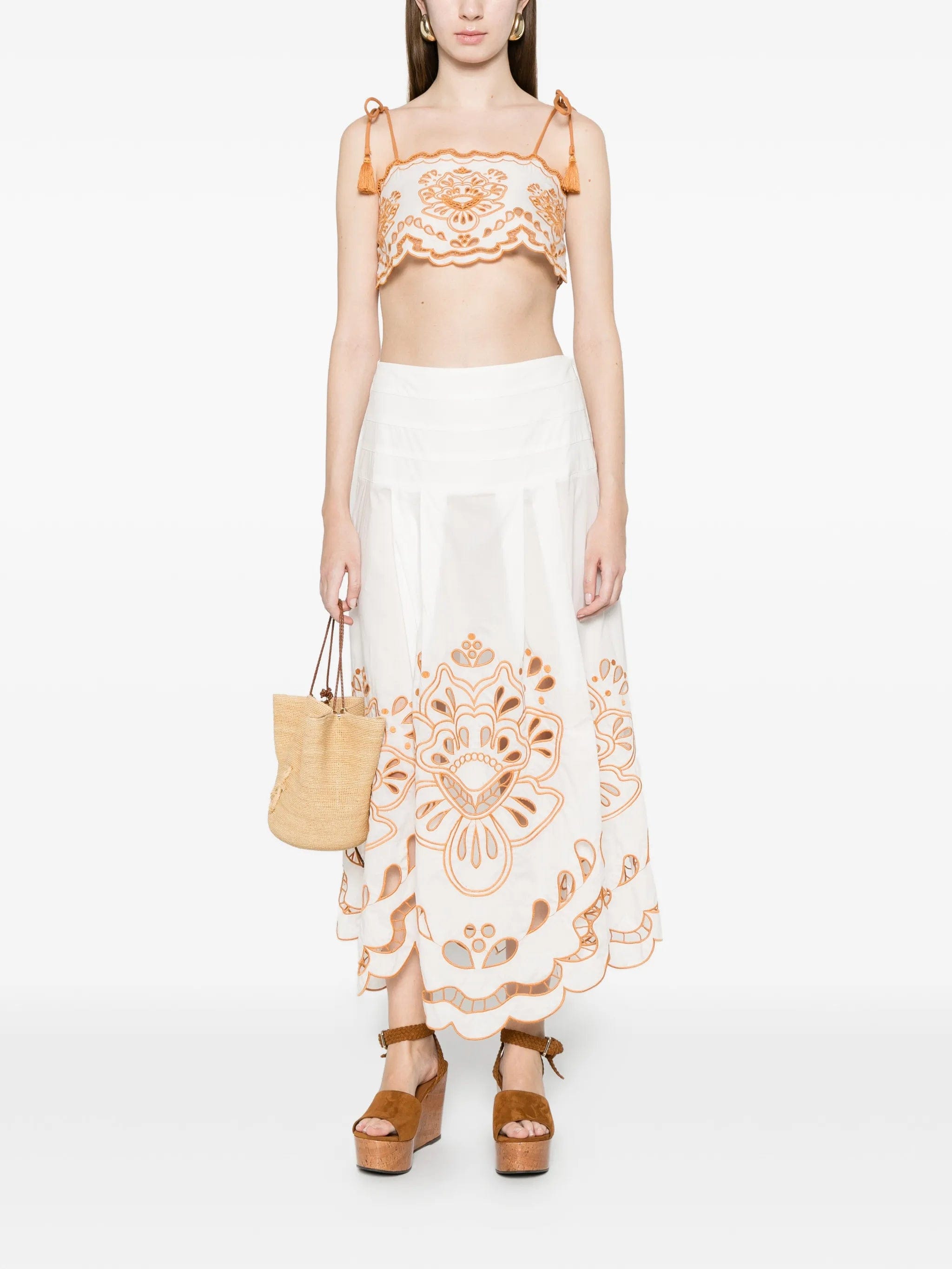 FARM Rio Trop floral - embroidery midi skirt