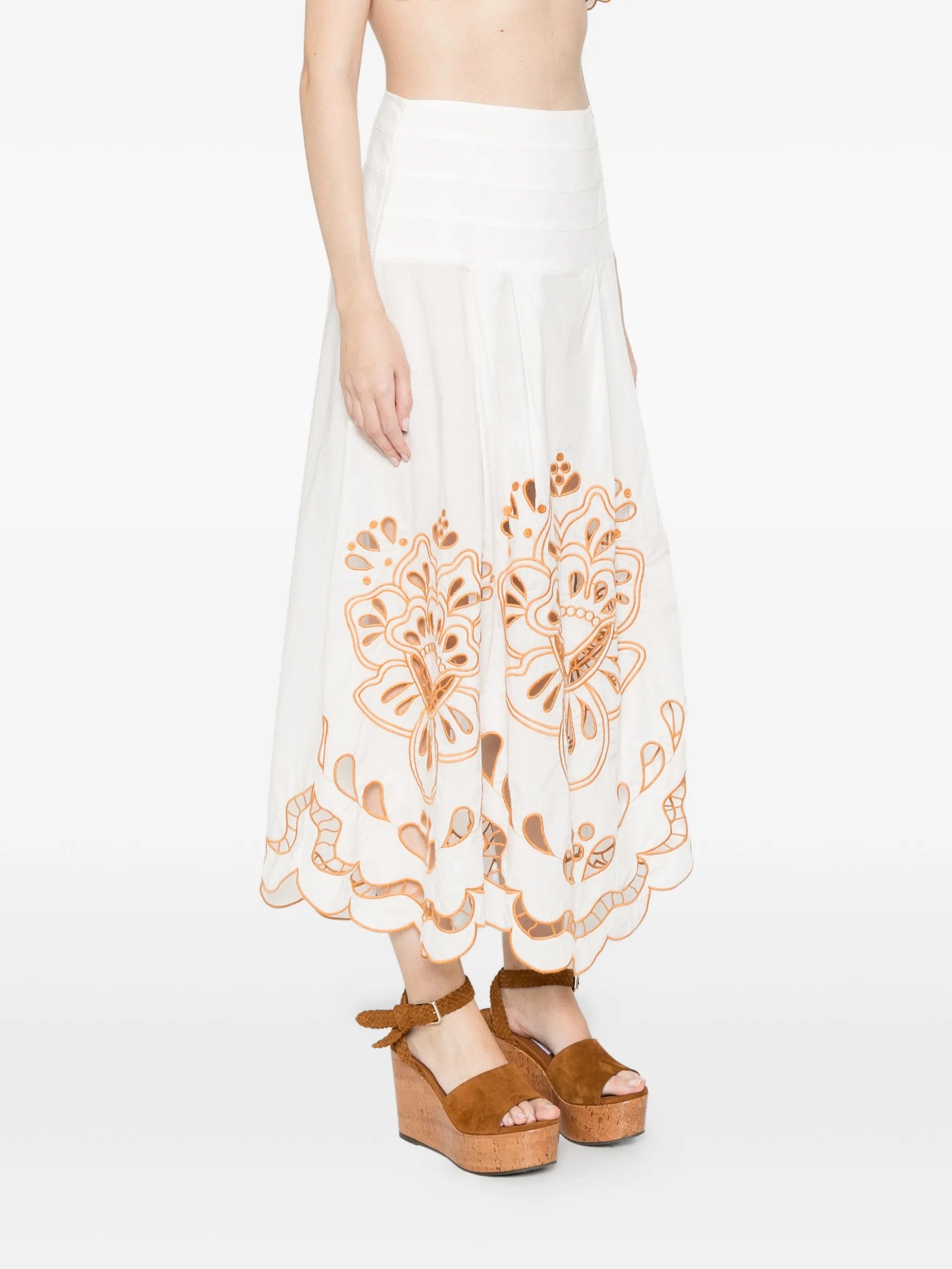 FARM Rio Trop floral - embroidery midi skirt