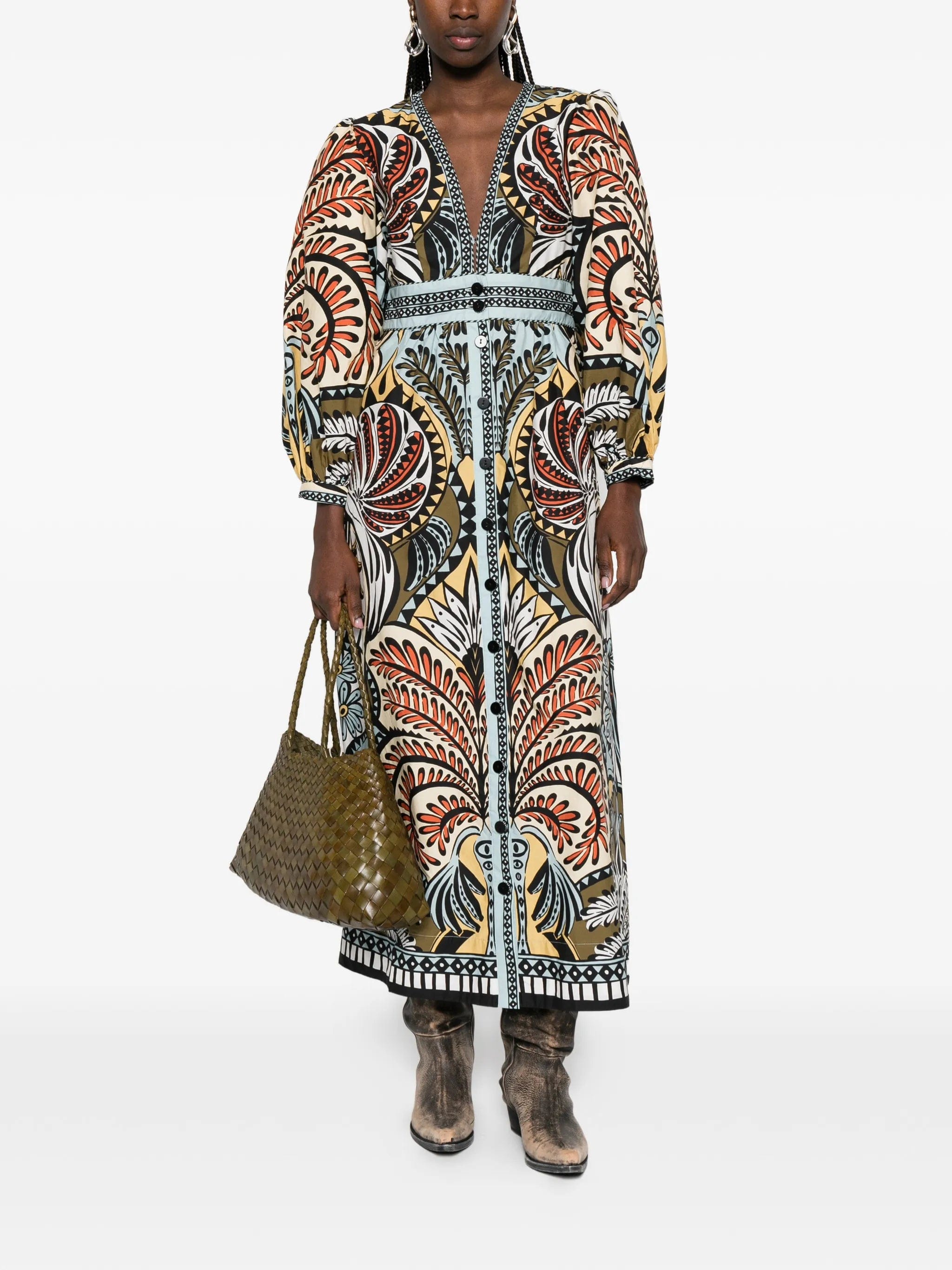 FARM Rio printed V - neck dress