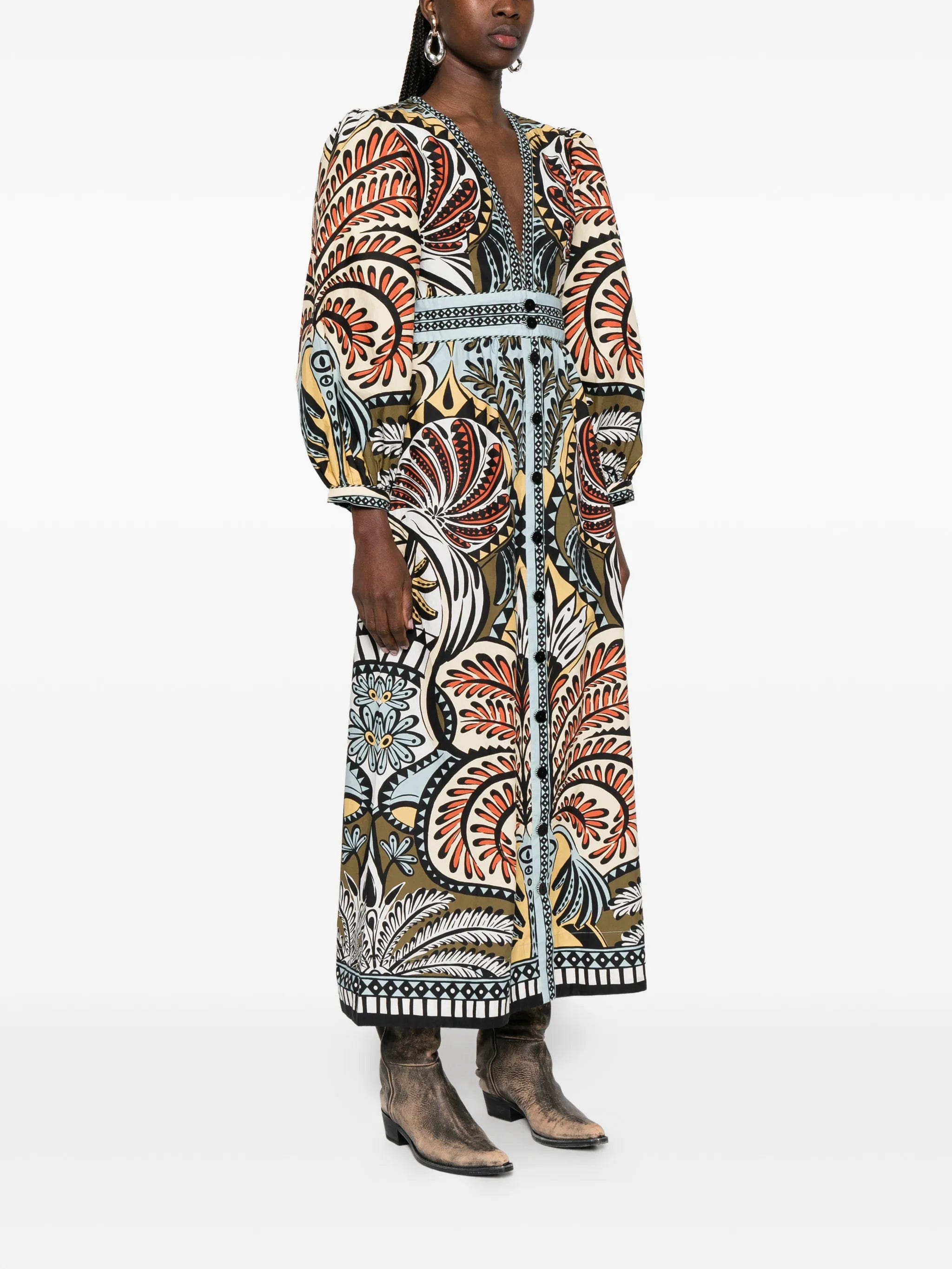 FARM Rio printed V - neck dress
