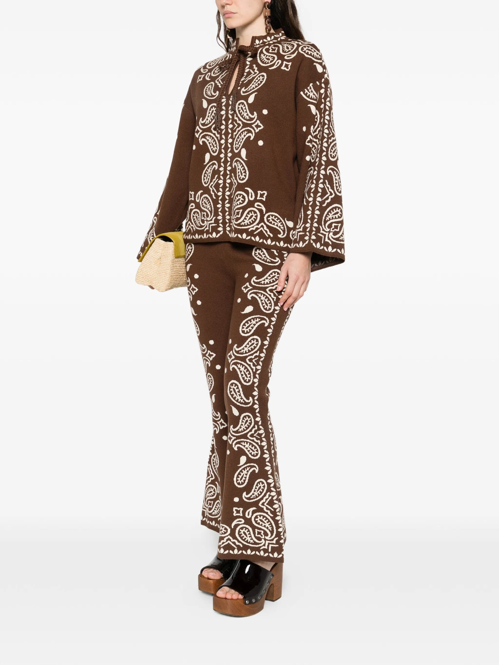 FARM Rio Bohemian Paisley knitted flared trousers