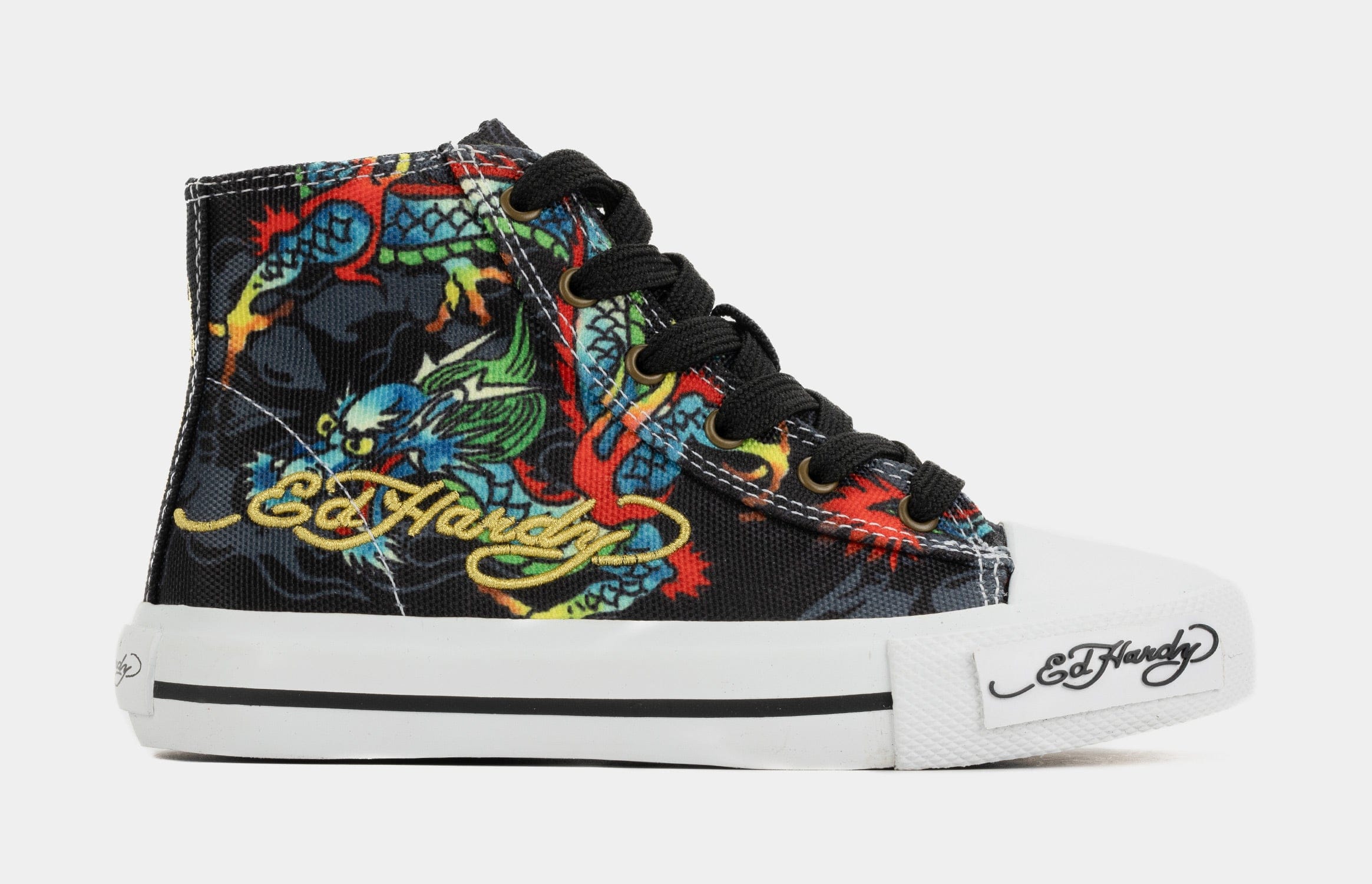 ED HARDY Dragon Tattoo High Top Preschool Lifestyle Shoes (Black/White)
