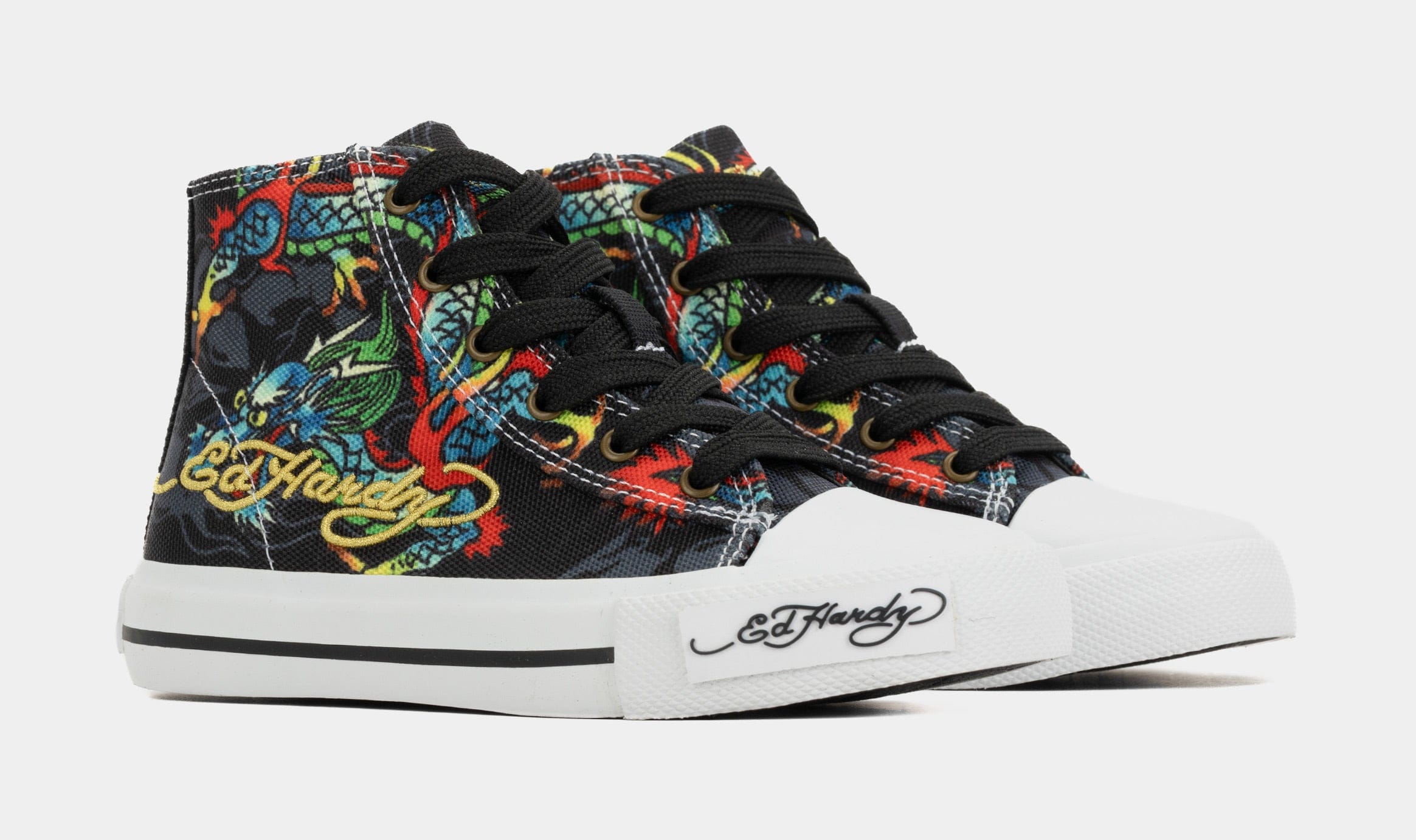 ED HARDY Dragon Tattoo High Top Preschool Lifestyle Shoes (Black/White)