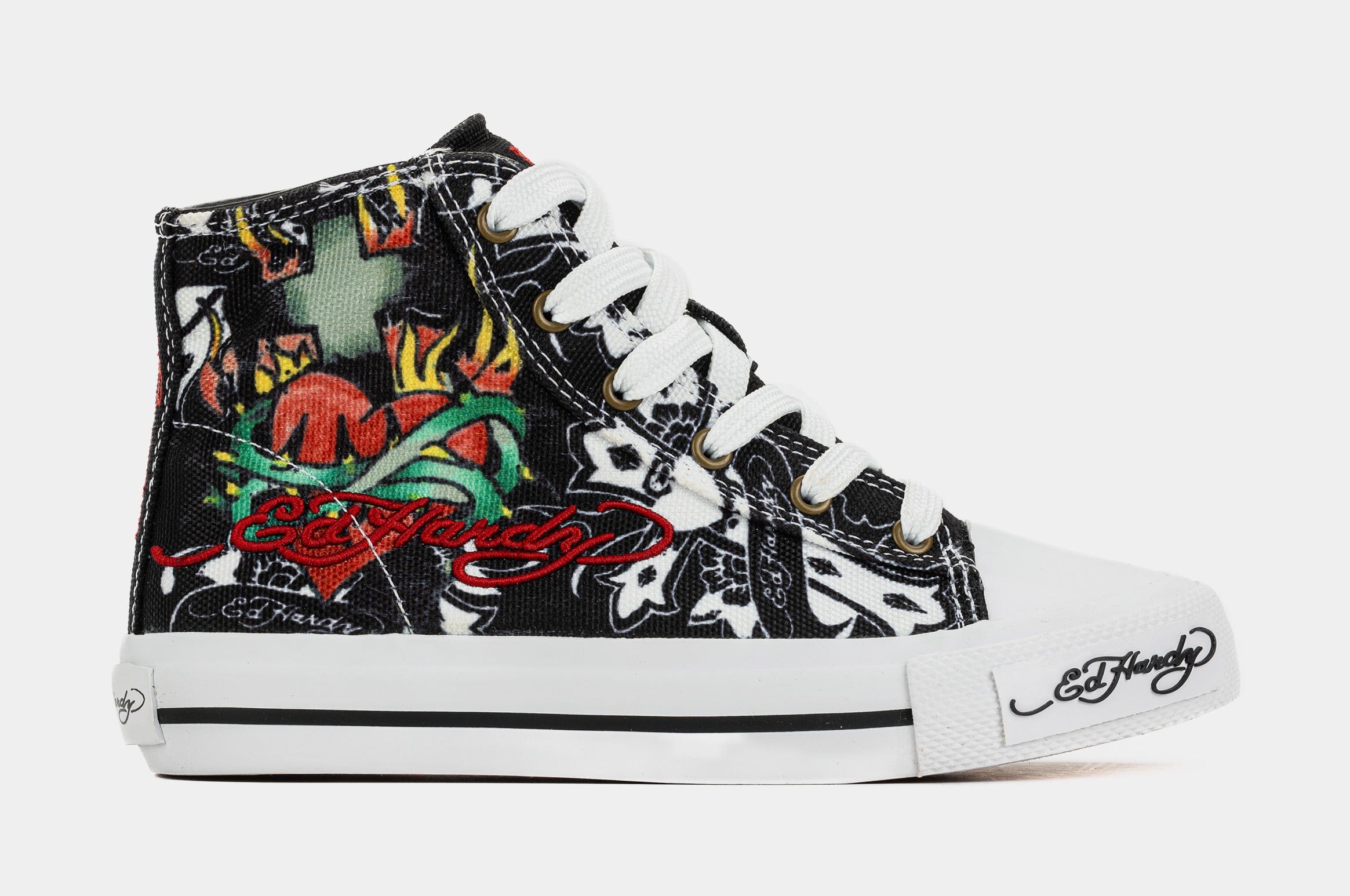 ED HARDY Black Cross High Top Preschool Lifestyle Shoes (Black/White)