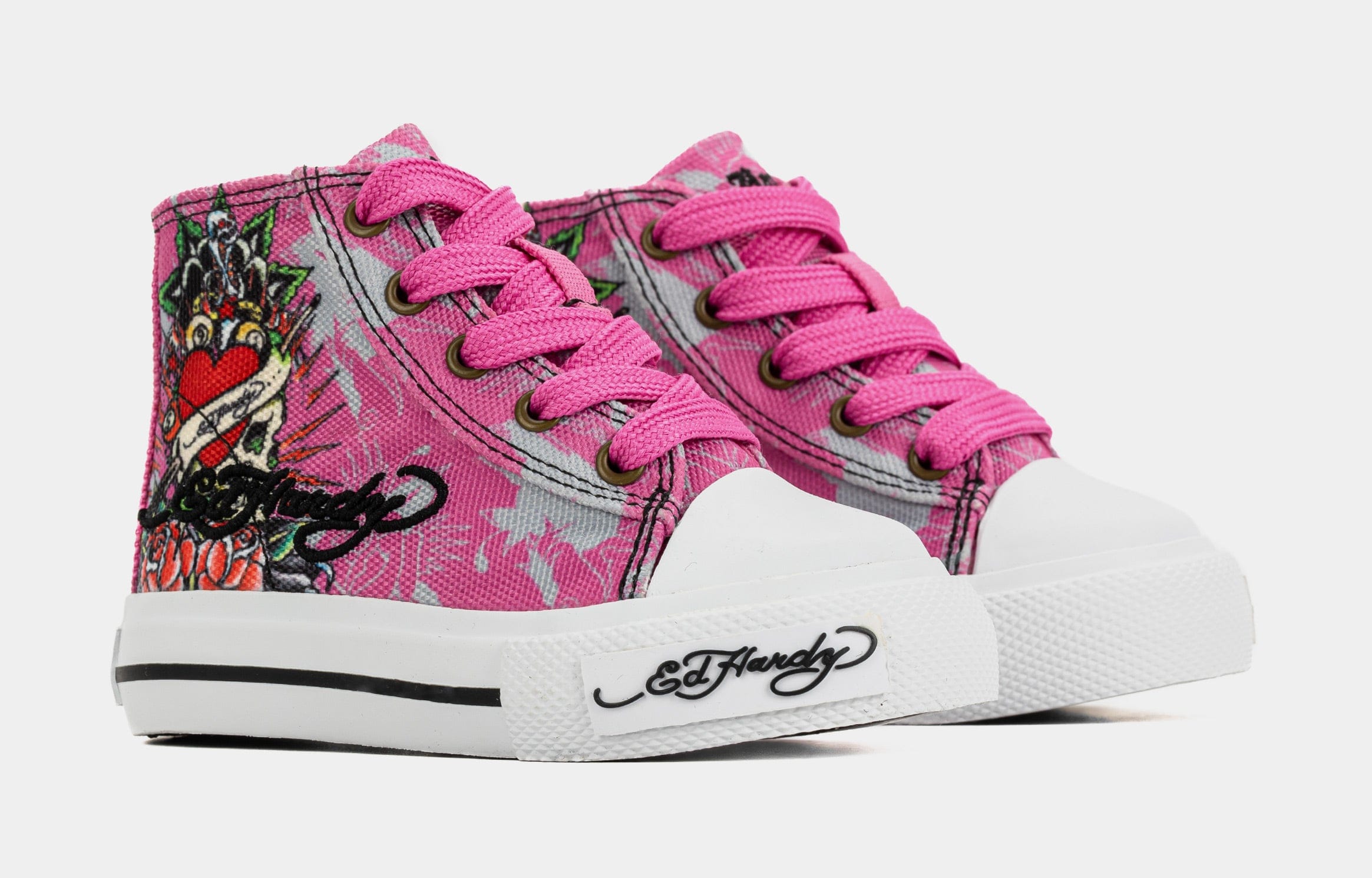 ED HARDY Skull High Top Infant Toddler Lifestyle Shoes (Pink/White)