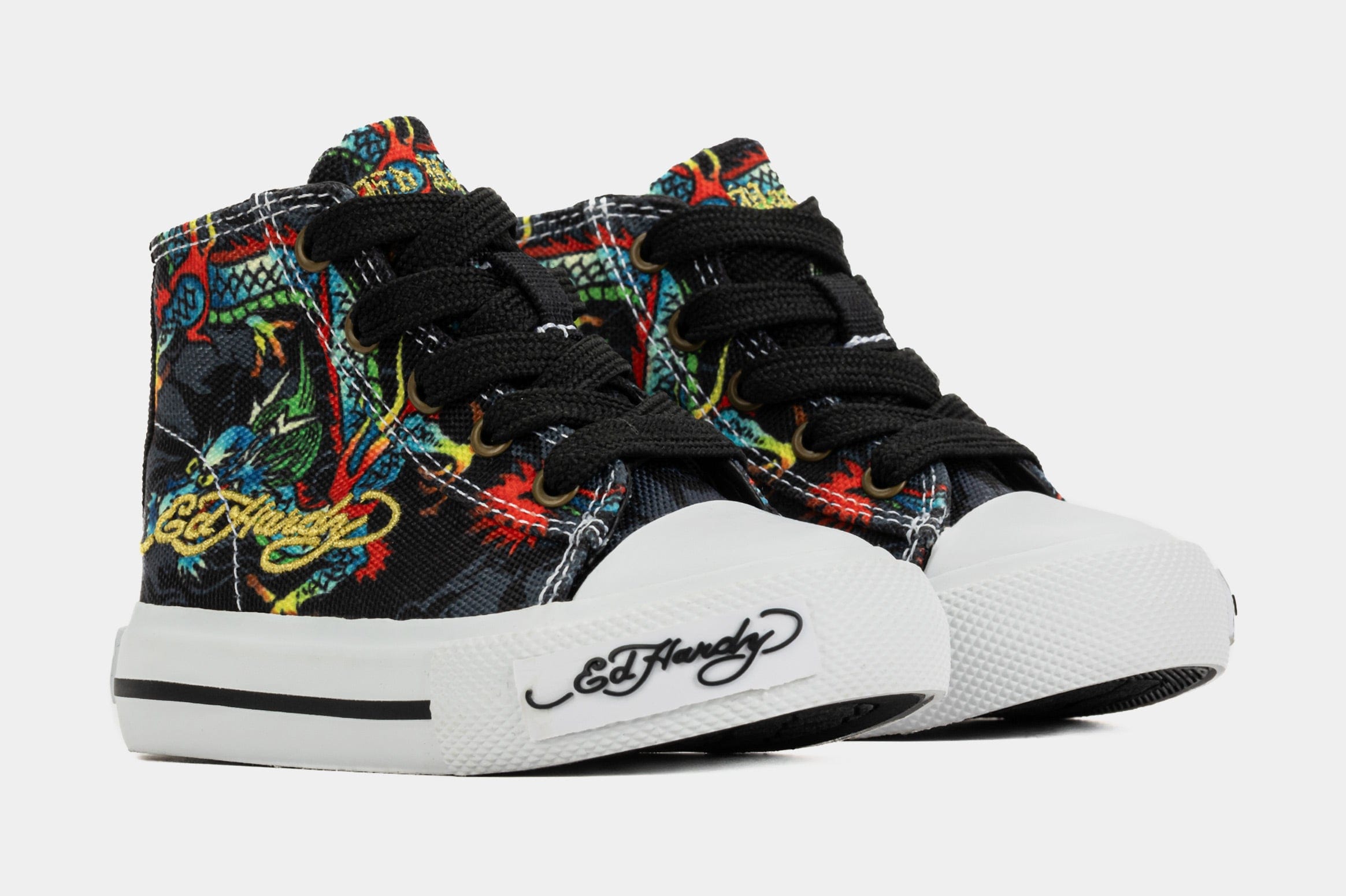 ED HARDY Dragon Tattoo High Top Infant Toddler Lifesyle Shoes (Black/White)