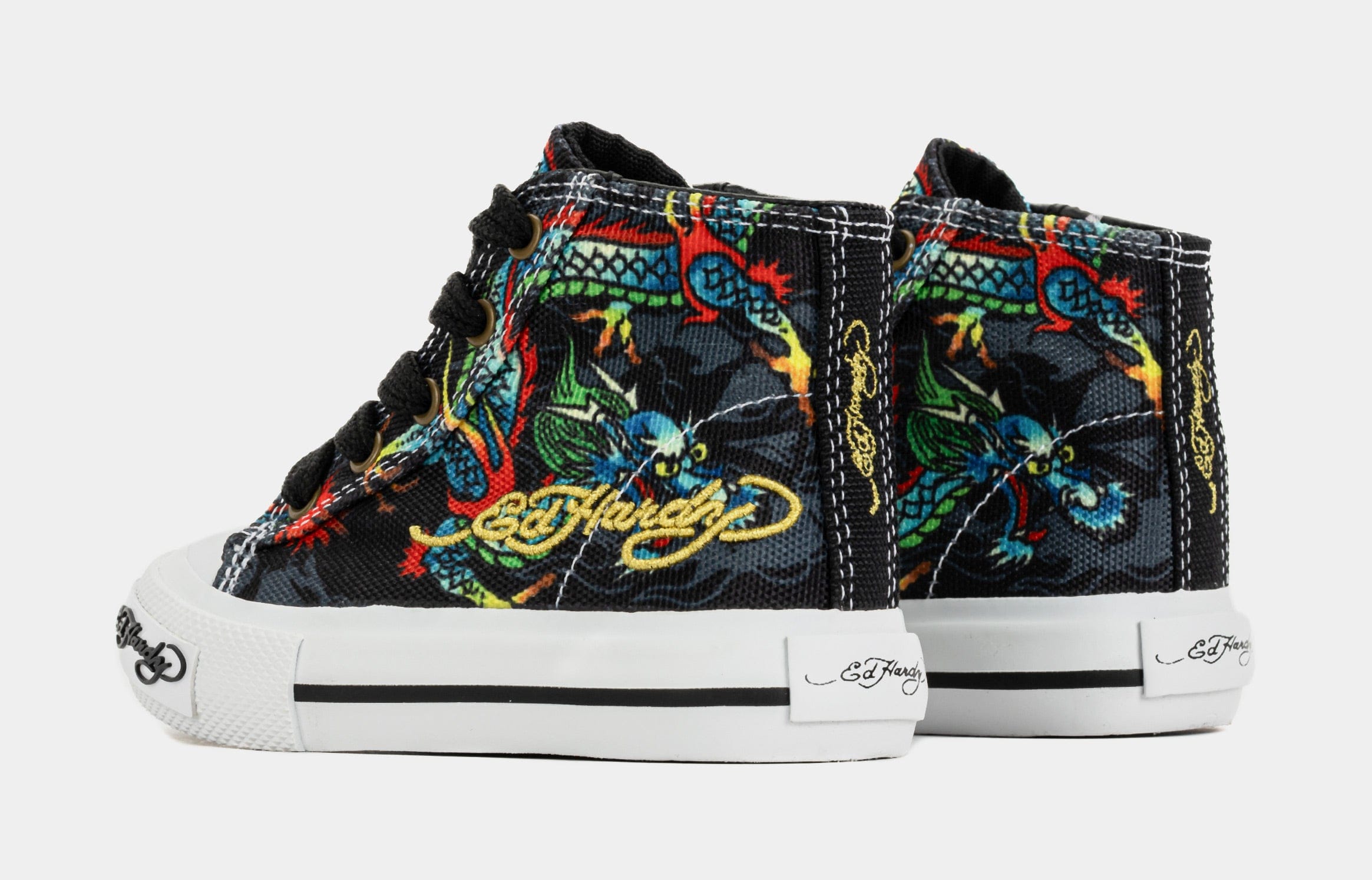ED HARDY Dragon Tattoo High Top Infant Toddler Lifesyle Shoes (Black/White)