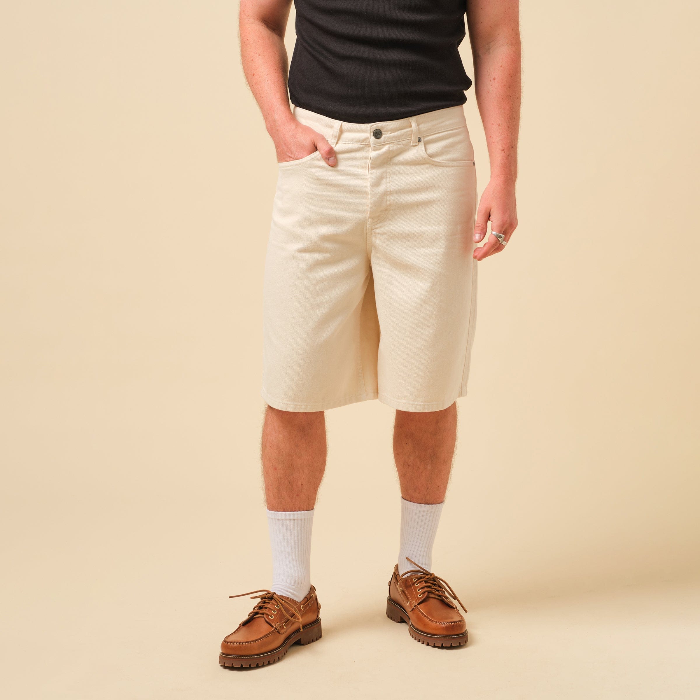 Bound Signature Denim Jorts - Ecru