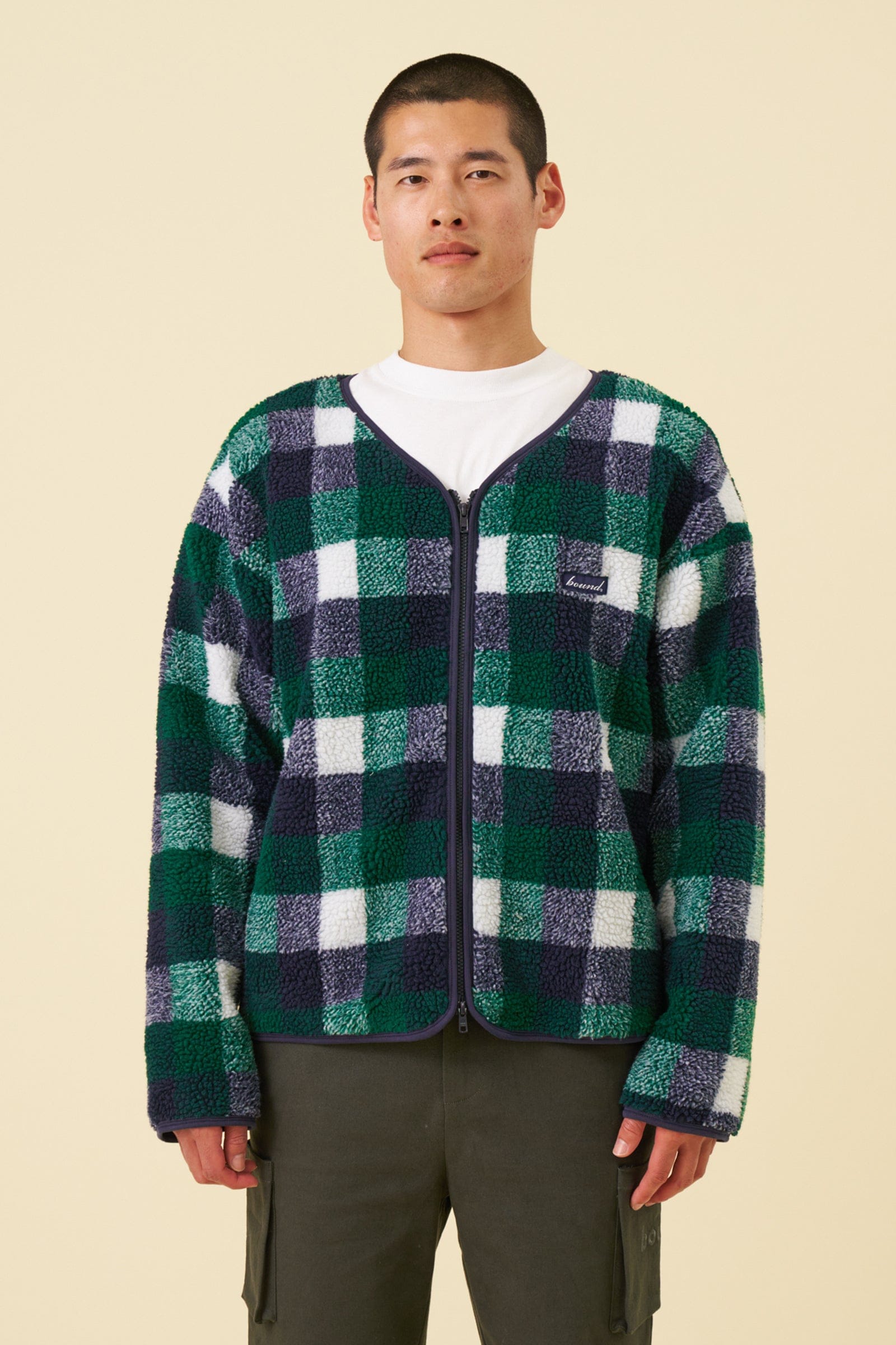 Bound Oxford Check Zip Up Fleece