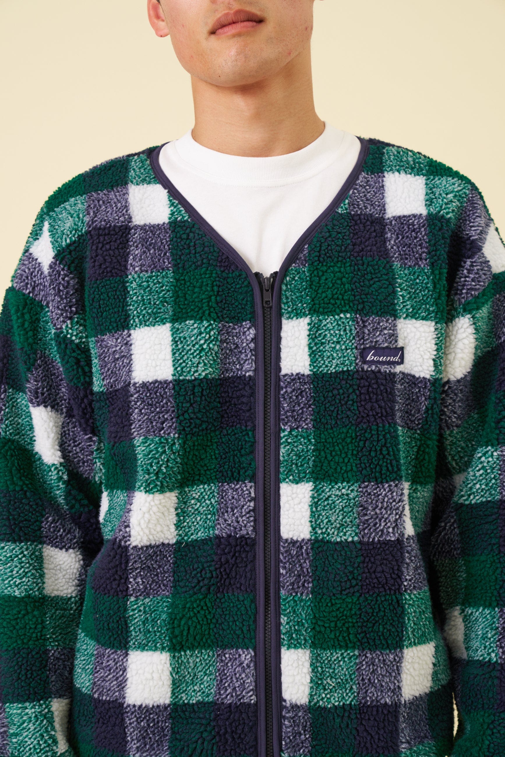 Bound Oxford Check Zip Up Fleece