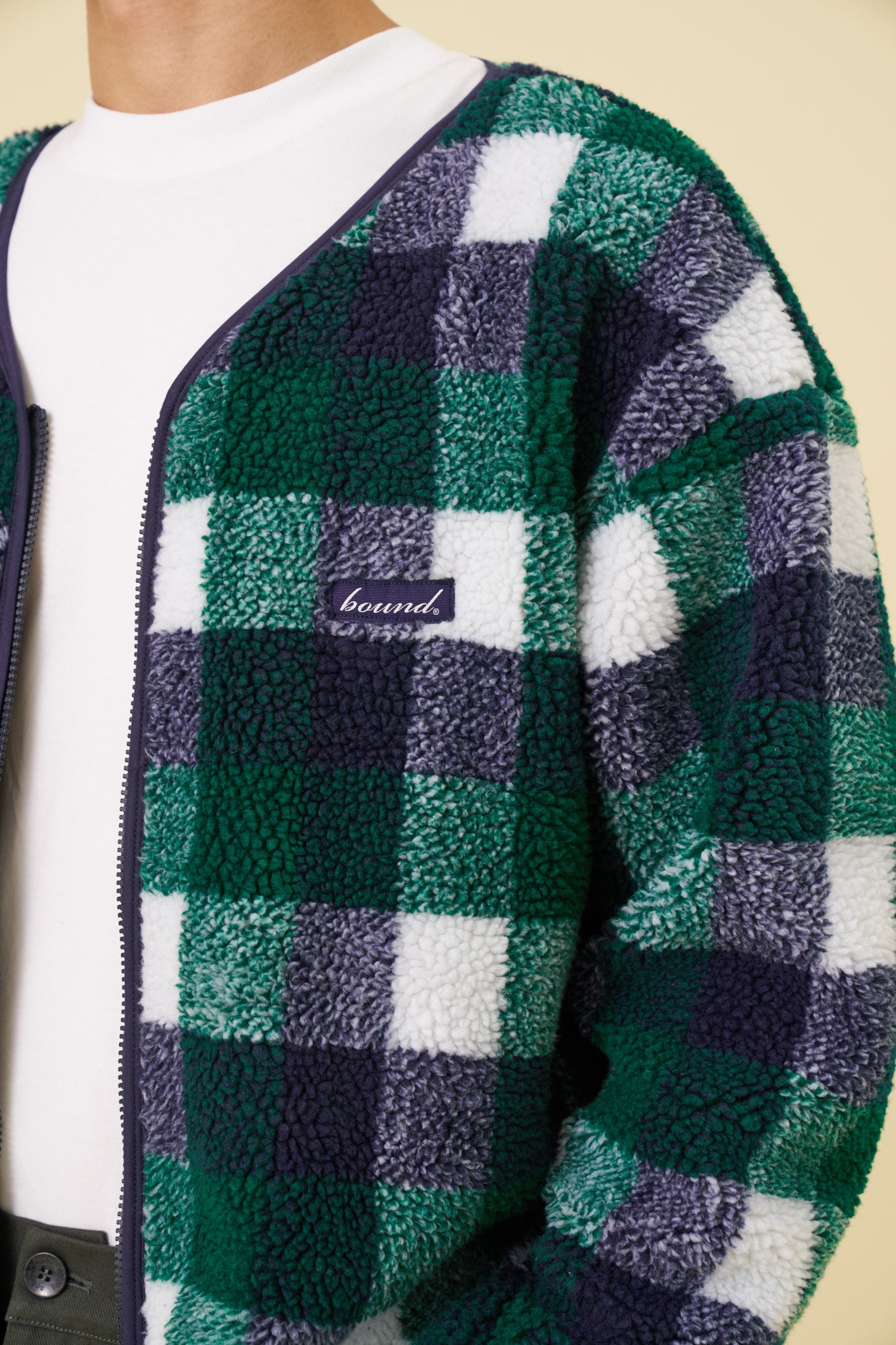 Bound Oxford Check Zip Up Fleece