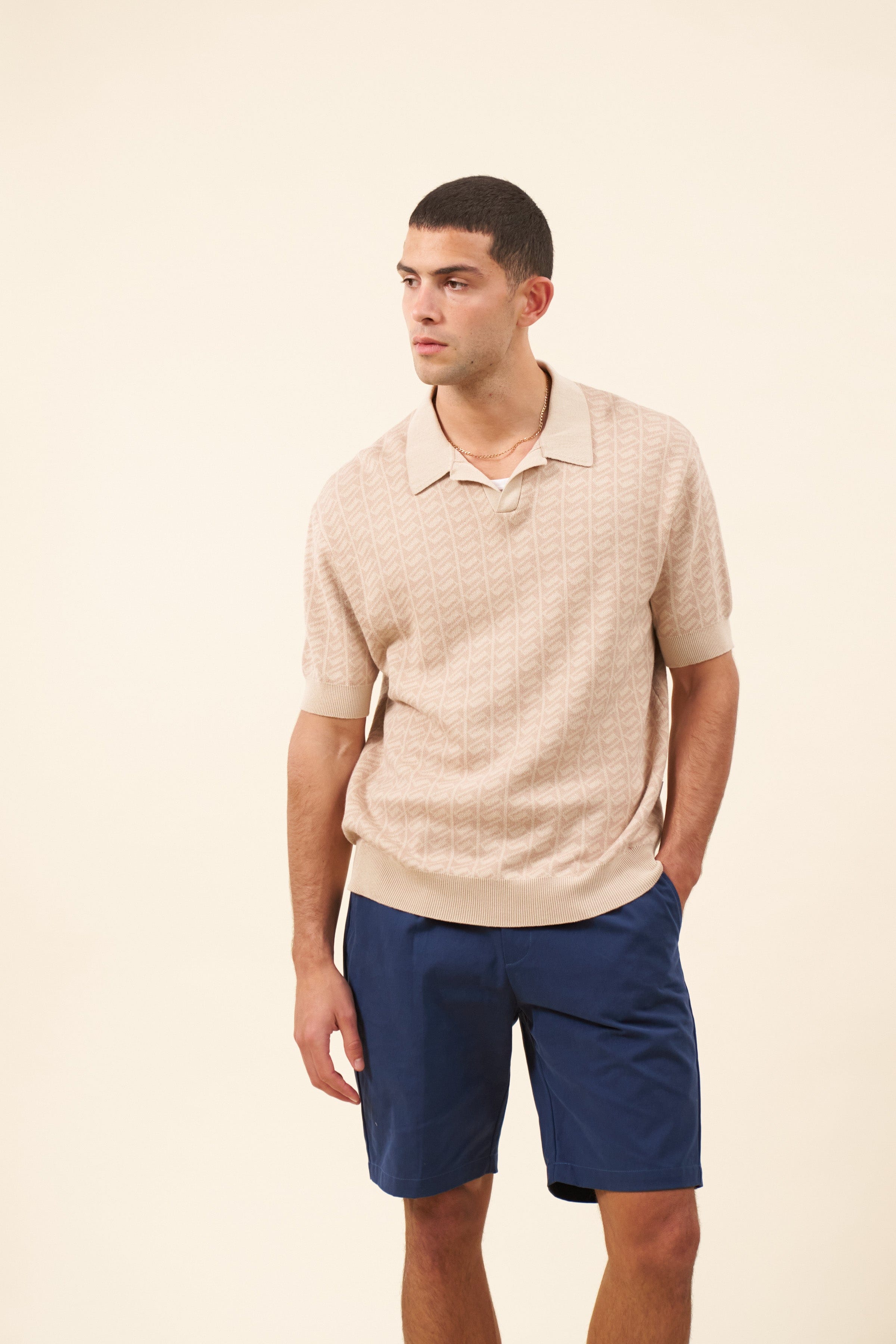 Bound Harris Knit Polo - Desert Sand