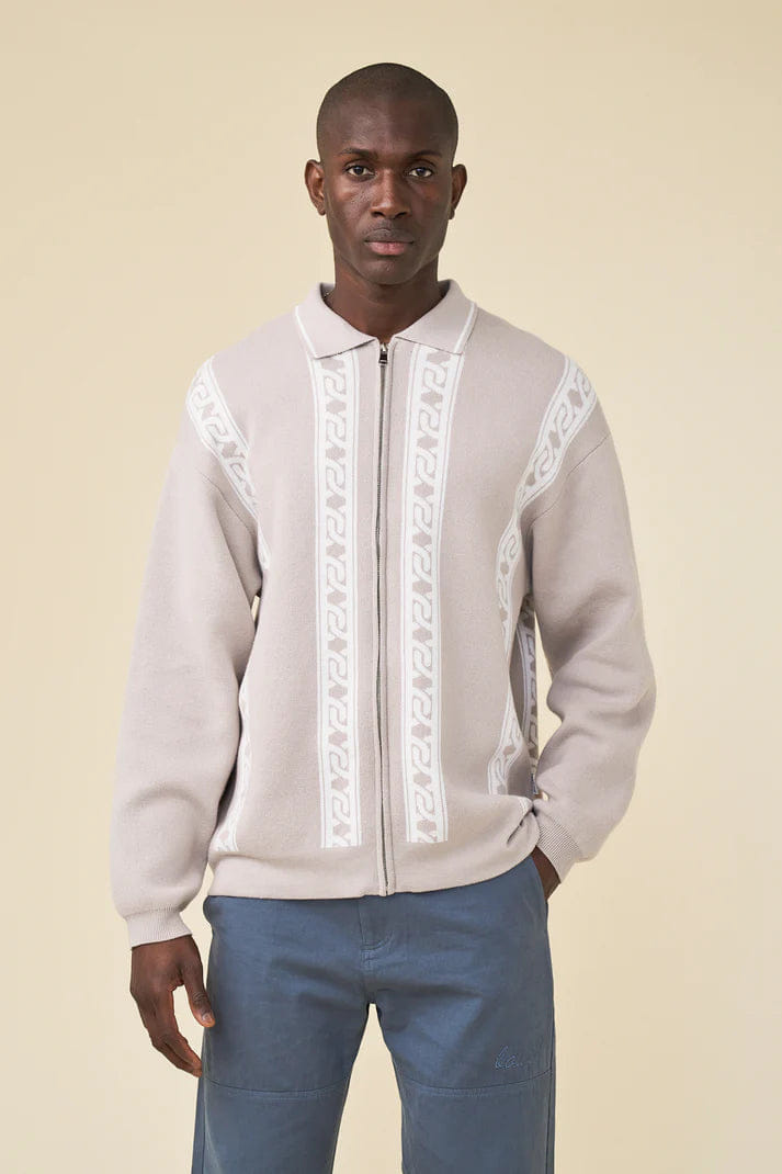 Bound Chain Full Zip Knit Polo - Ash
