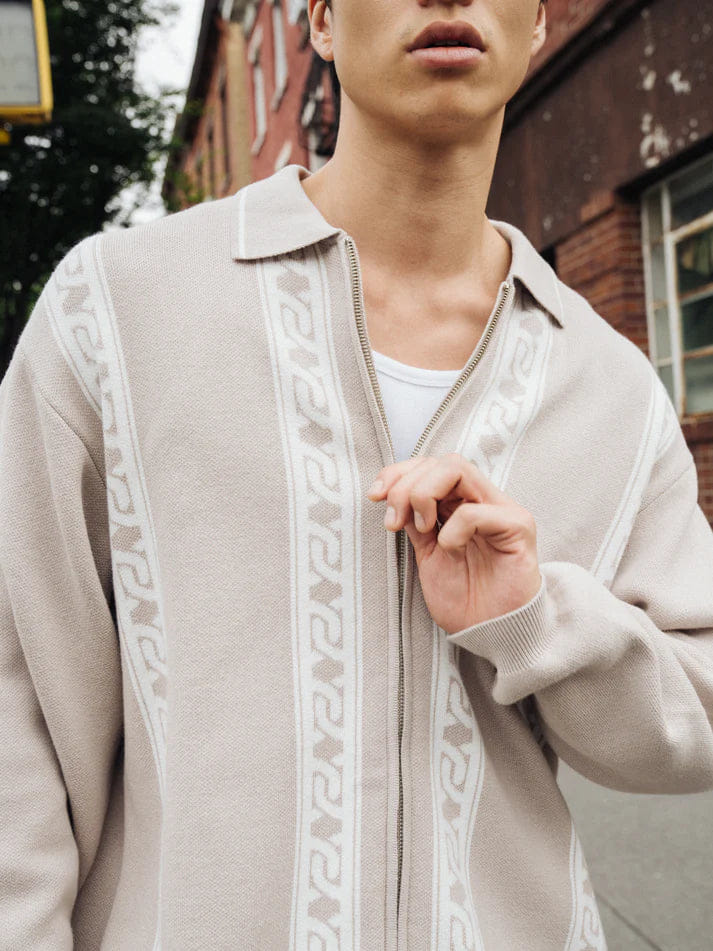 Bound Chain Full Zip Knit Polo - Ash